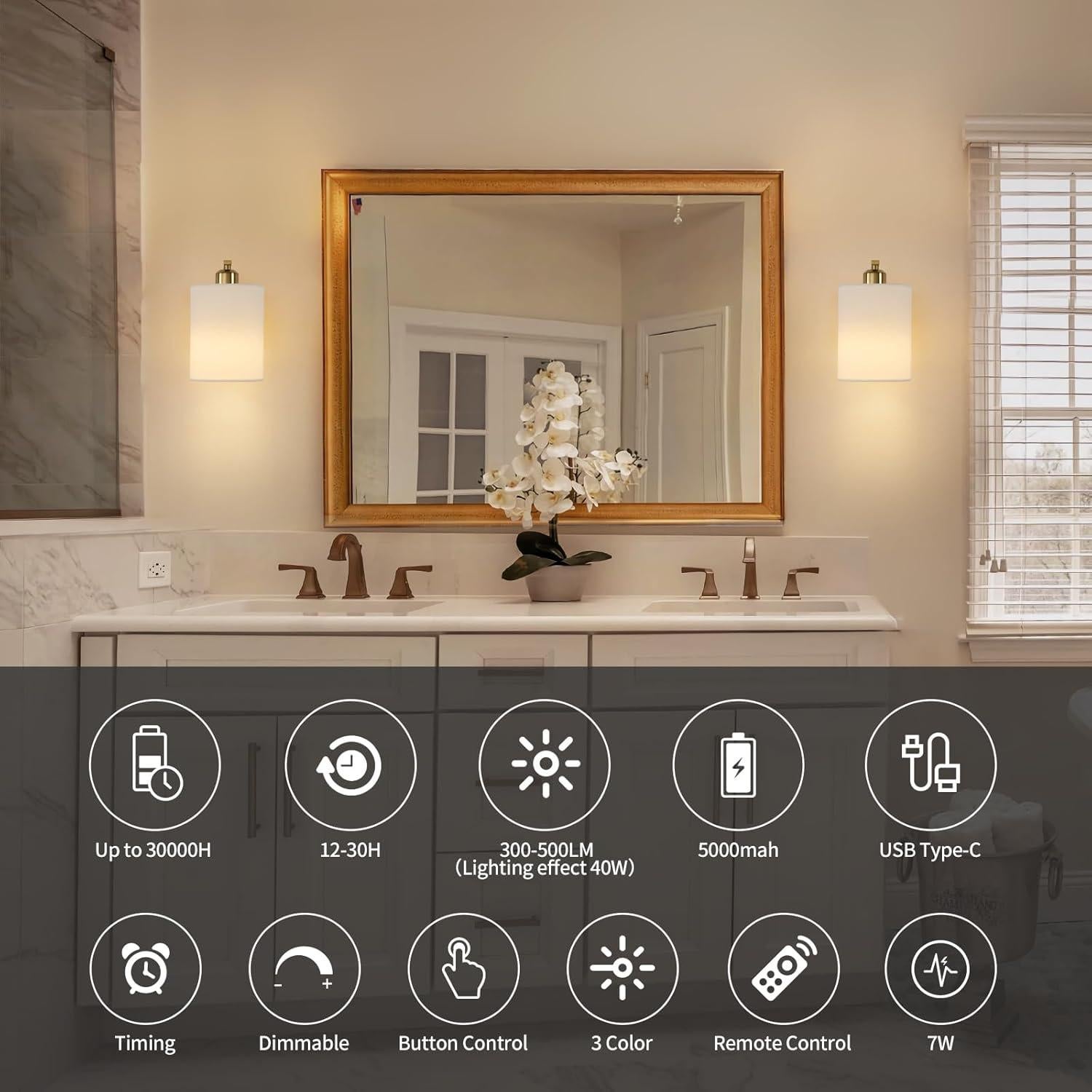 Apliques de Pared Recargables Powfloven Set de 2 LED Oro