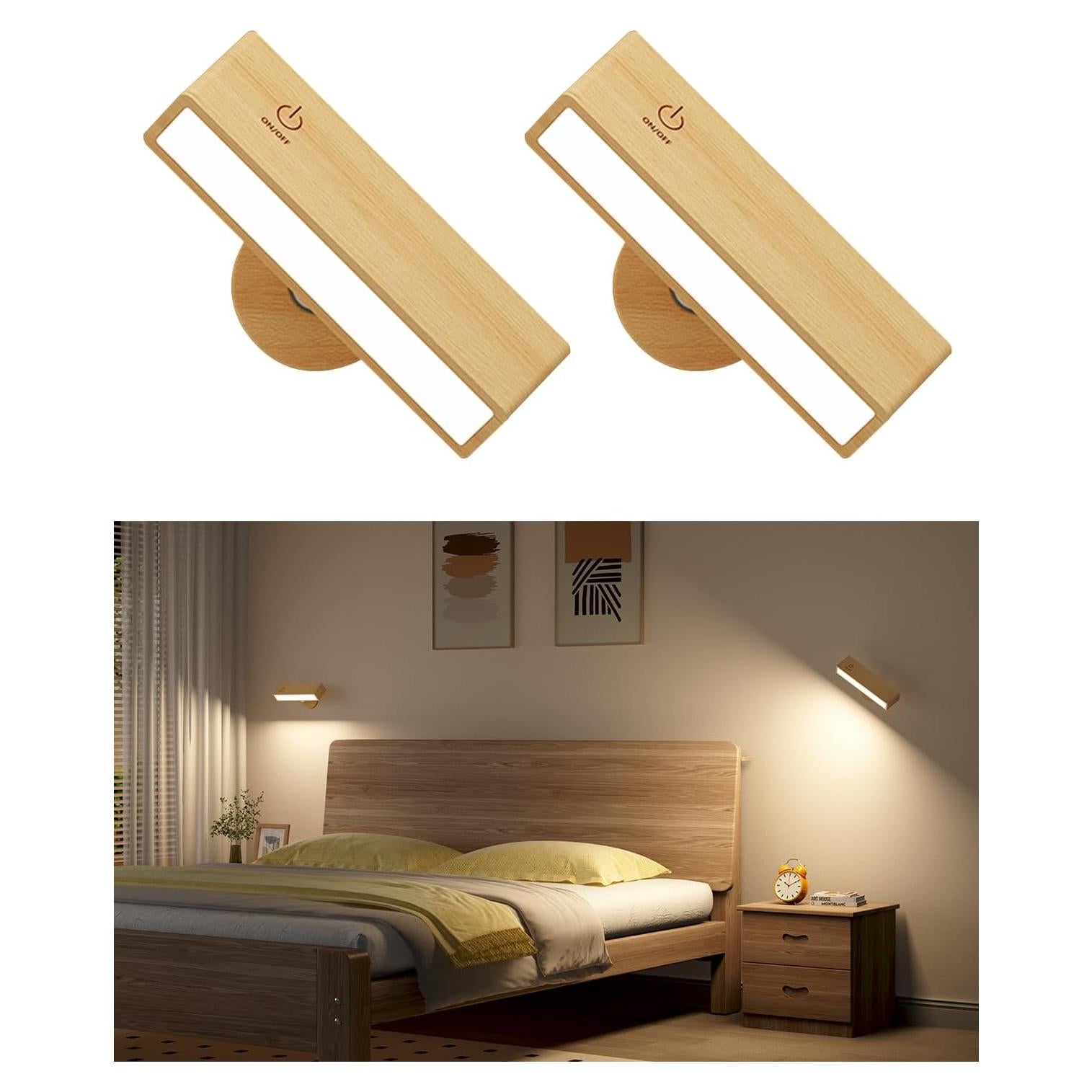 Juego de 2 Apliques de Pared Recargables DetarZinLED Madera