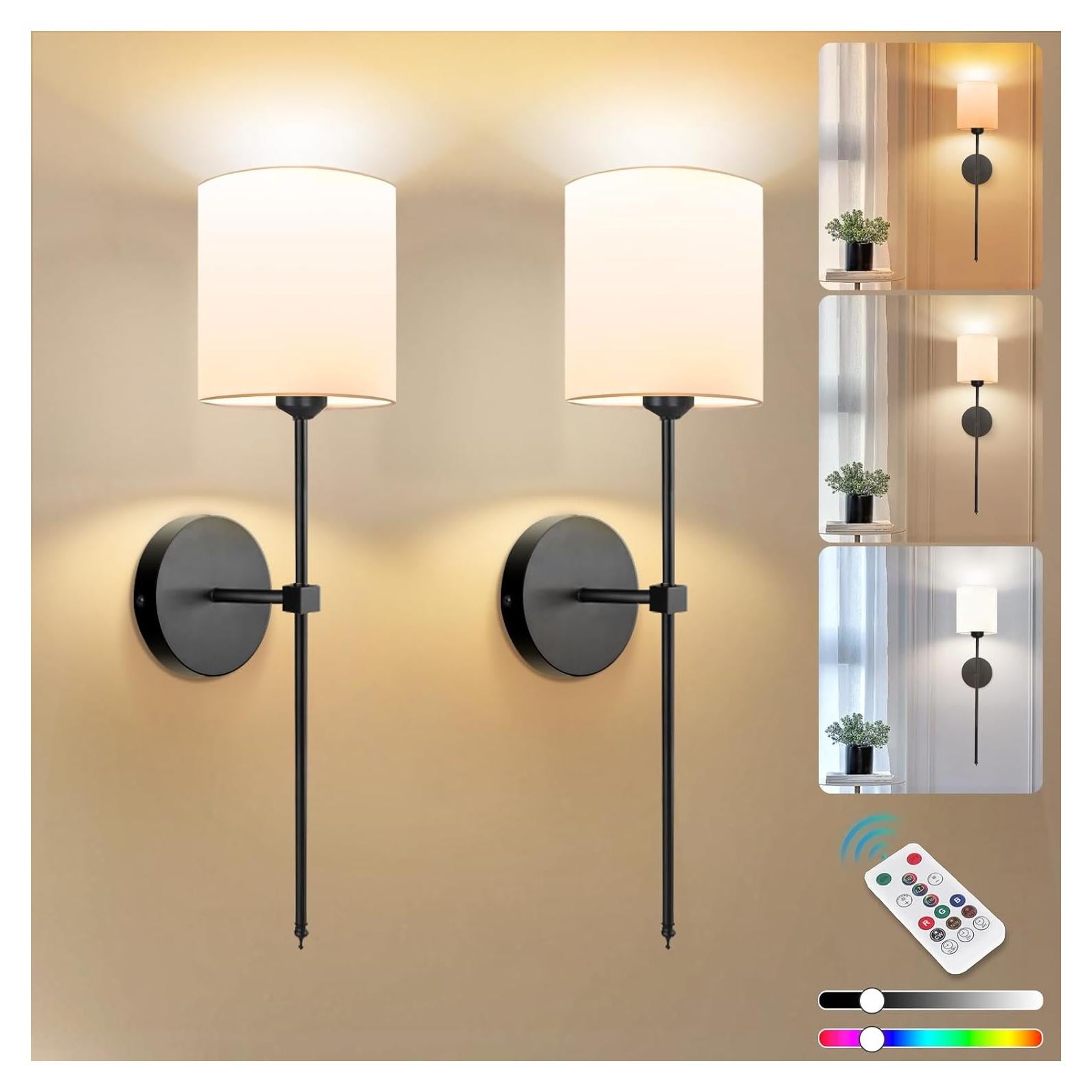 Juego de Apliques de Pared Adetu, 2 Unidades, Recargables, RGB