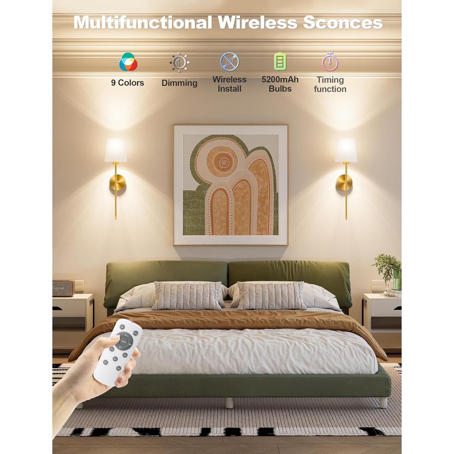 Apliques de Pared Inalámbricos JOFIOS Dorados 61cm Juego de 2