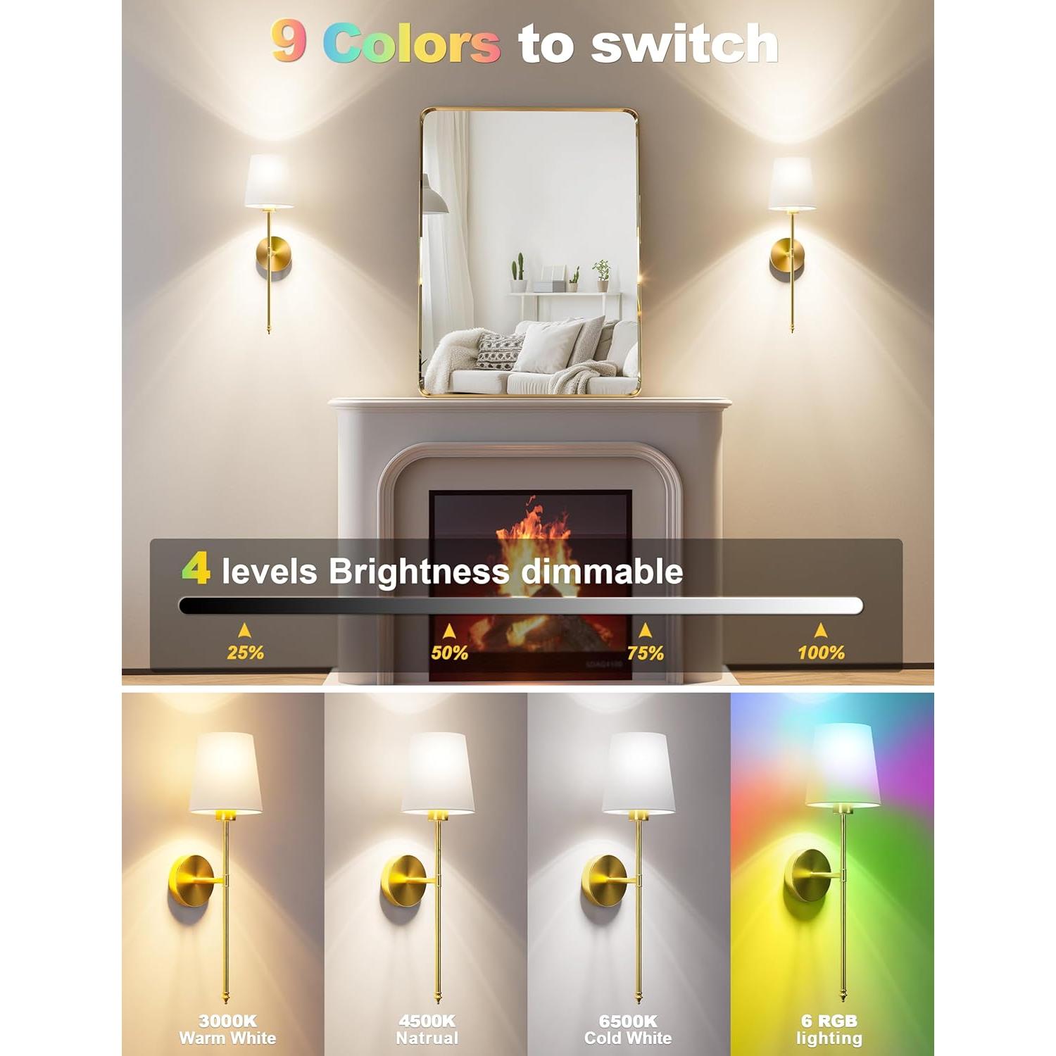 Apliques de Pared Inalámbricos JOFIOS Dorados 61cm Juego de 2