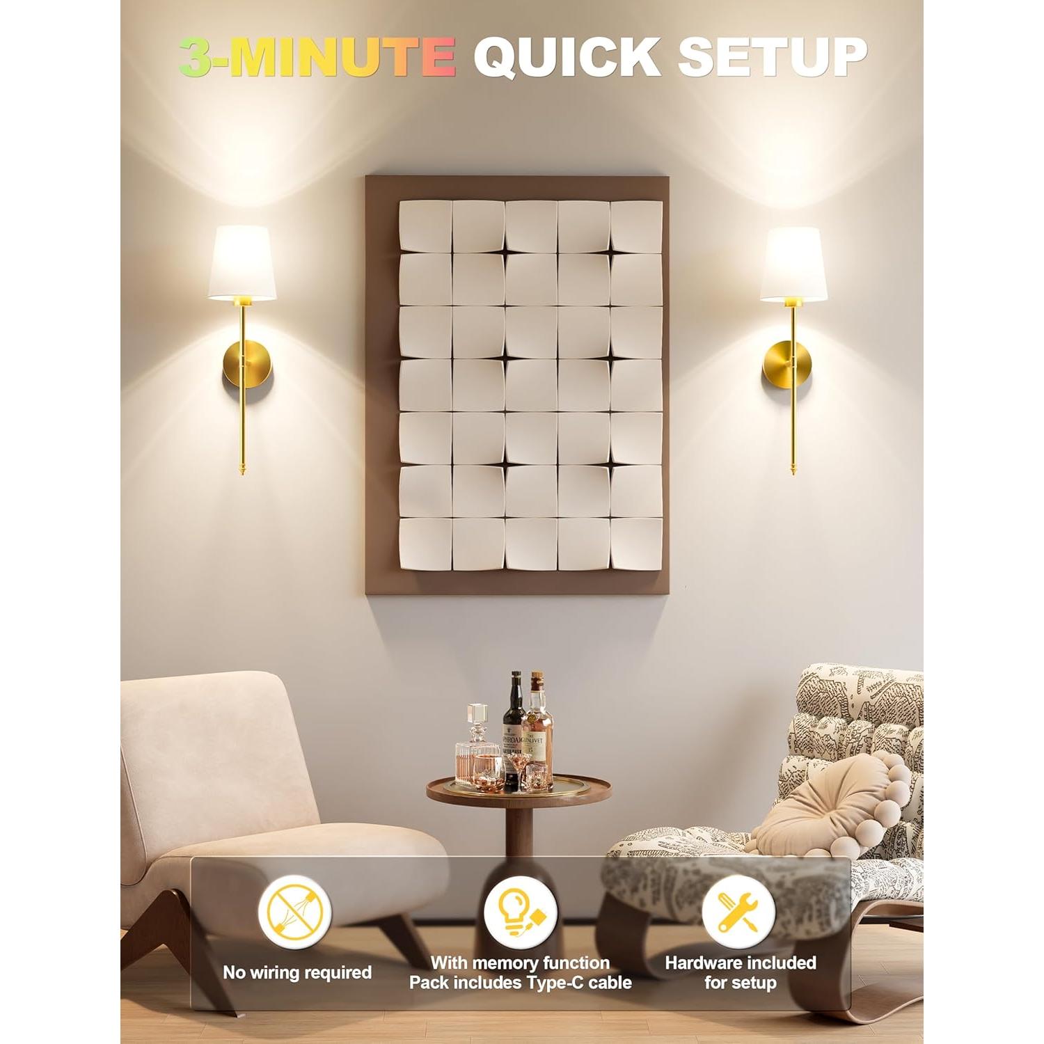 Apliques de Pared Inalámbricos JOFIOS Dorados 61cm Juego de 2