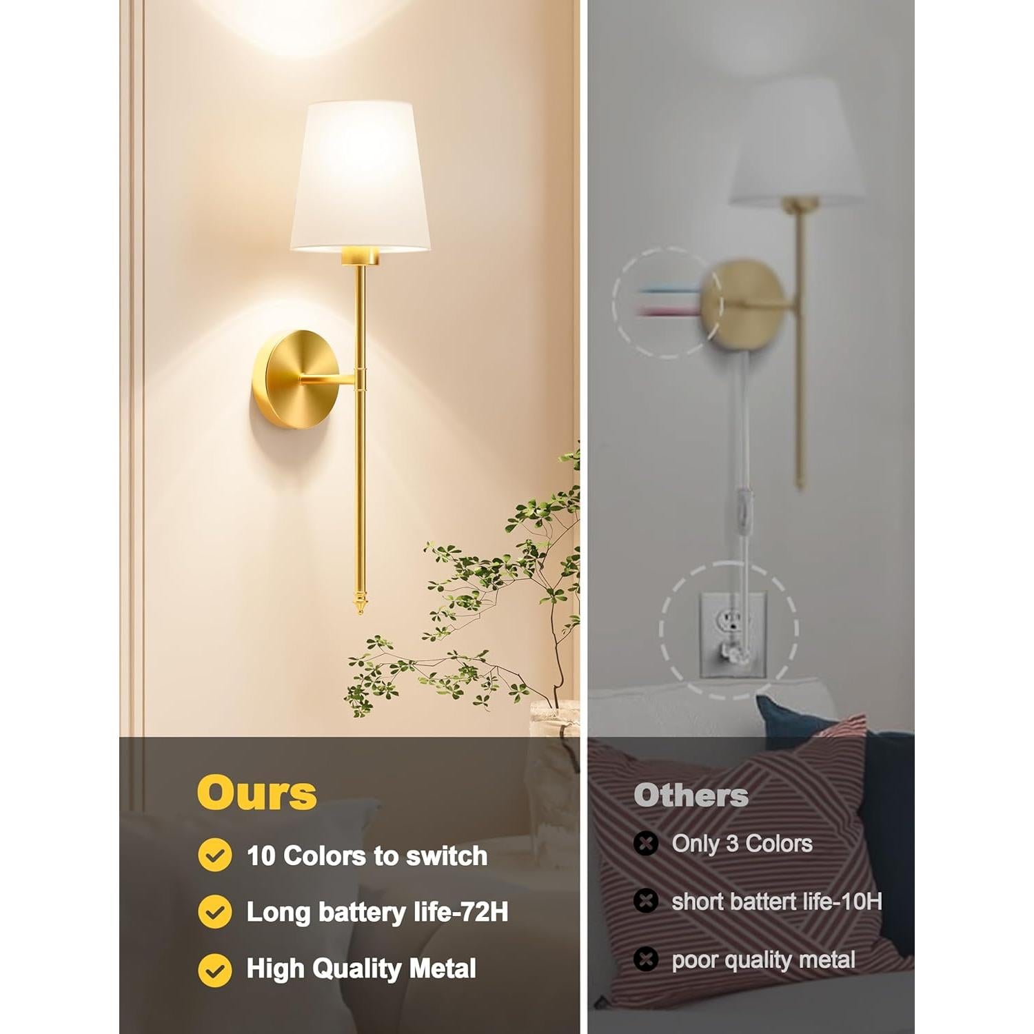 Apliques de Pared Inalámbricos JOFIOS Dorados 61cm Juego de 2