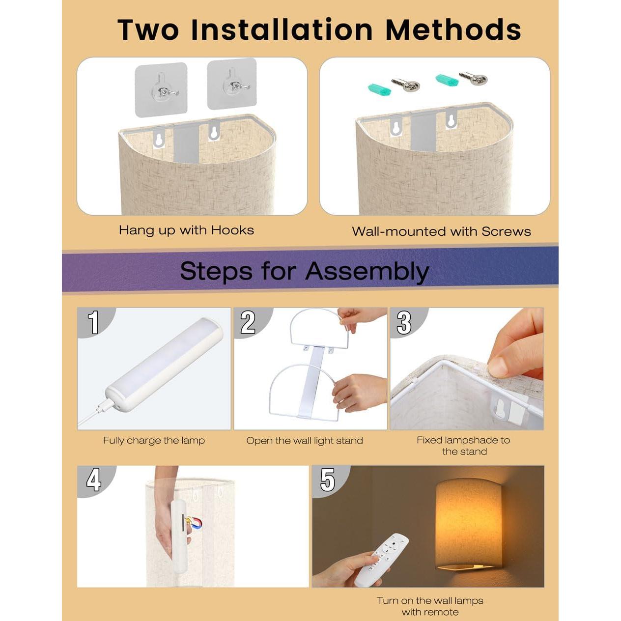 Juego de 2 Apliques de Pared Inalámbricos Jantolumi LED 2500K