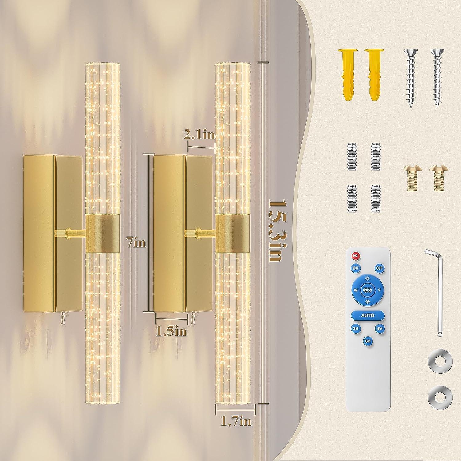 Aplique de Pared LED Dorado CAMUUCCI 38.86cm Recargable 2 Paquete