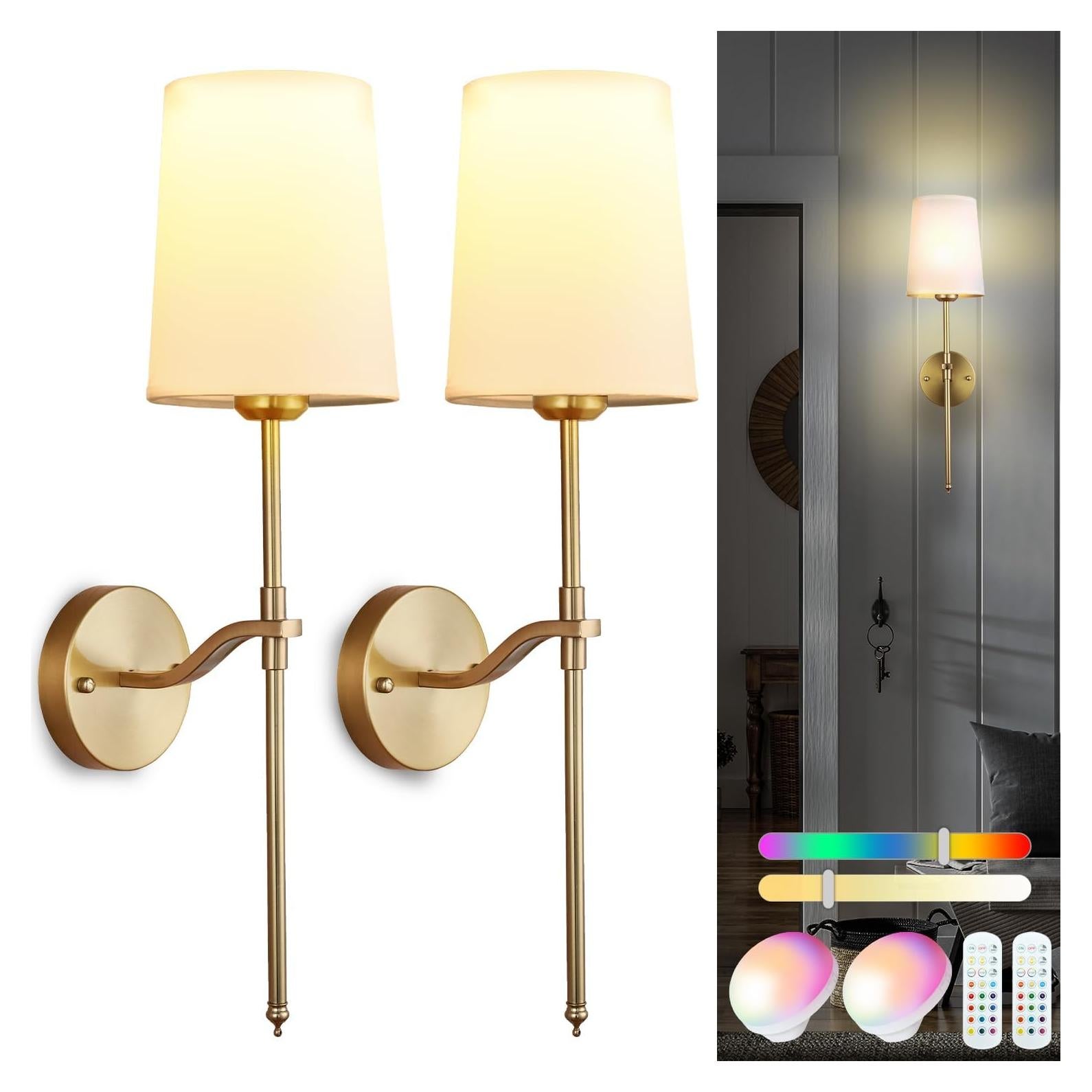 Apliques de Pared Inalámbricos Troconce Dorado, Juego de 2, RGB