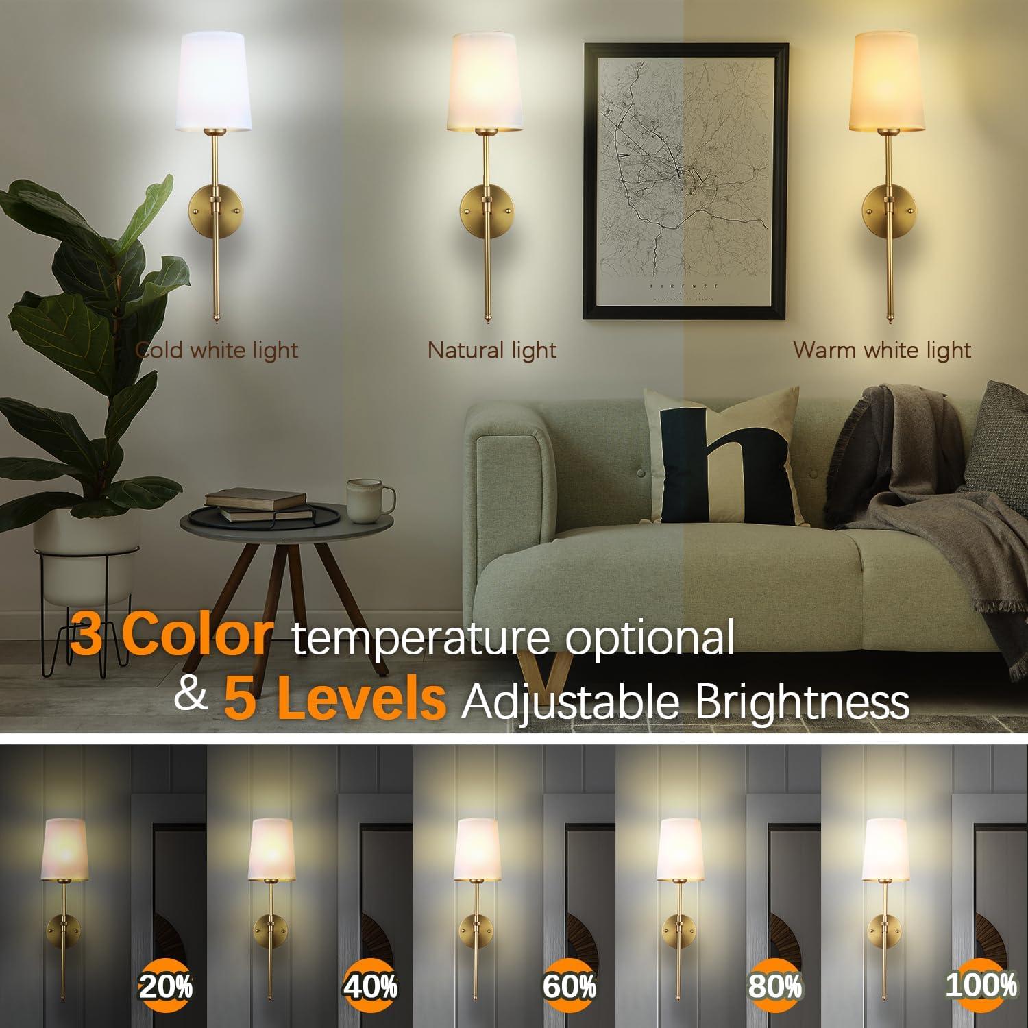 Apliques de Pared Inalámbricos Troconce Dorado, Juego de 2, RGB