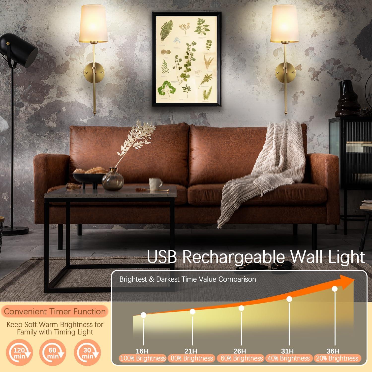Apliques de Pared Inalámbricos Troconce Dorado, Juego de 2, RGB