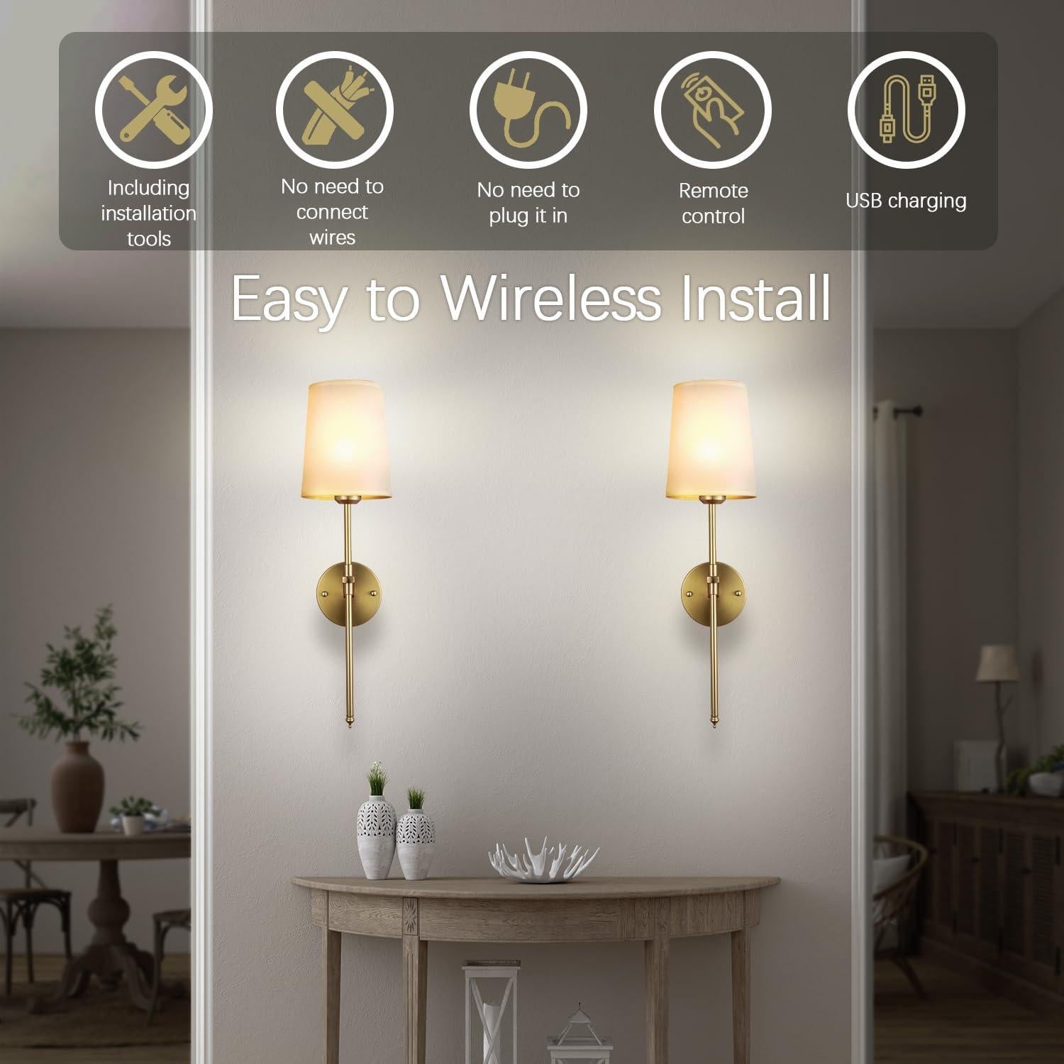 Apliques de Pared Inalámbricos Troconce Dorado, Juego de 2, RGB