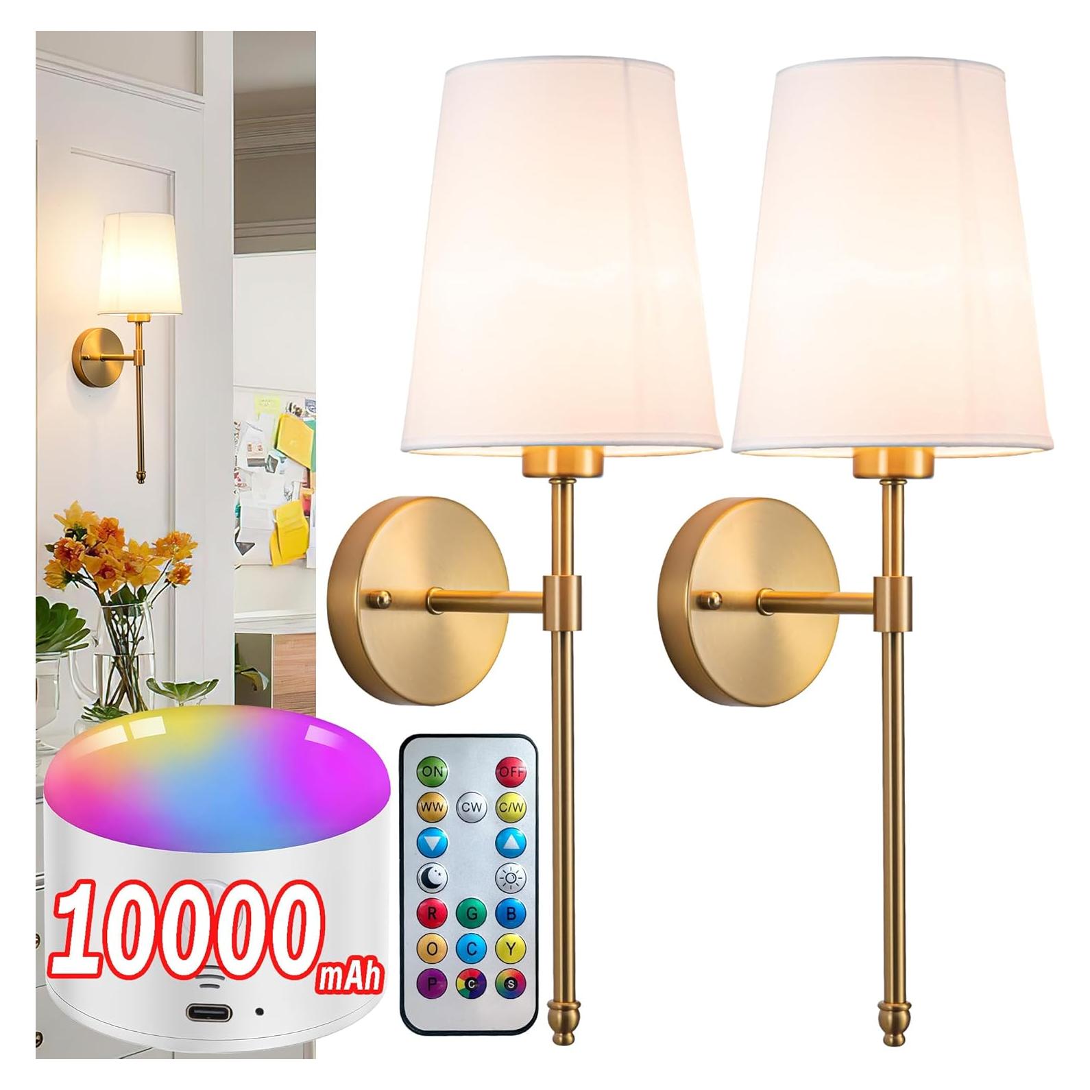 Juego de 2 apliques de pared recargables YHCDLAMP RGB 10000mAh