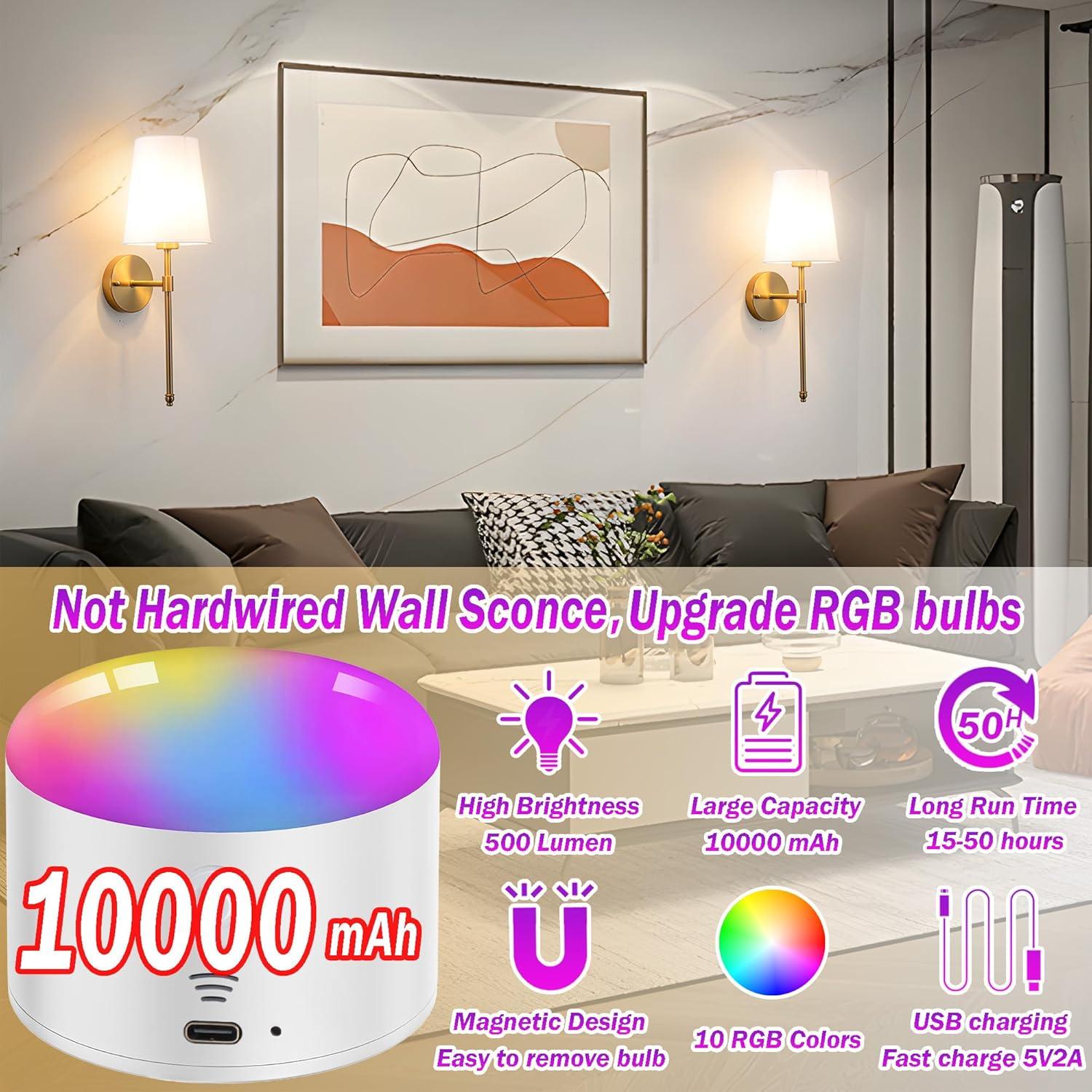 Juego de 2 apliques de pared recargables YHCDLAMP RGB 10000mAh