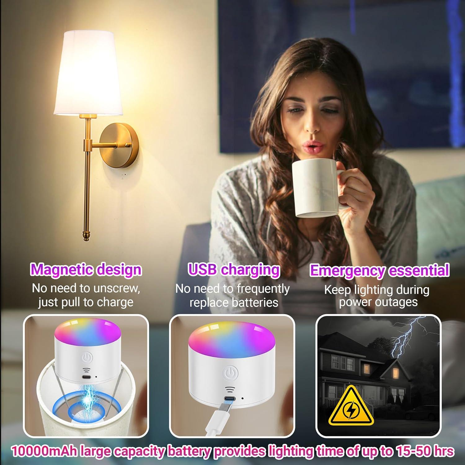 Juego de 2 apliques de pared recargables YHCDLAMP RGB 10000mAh