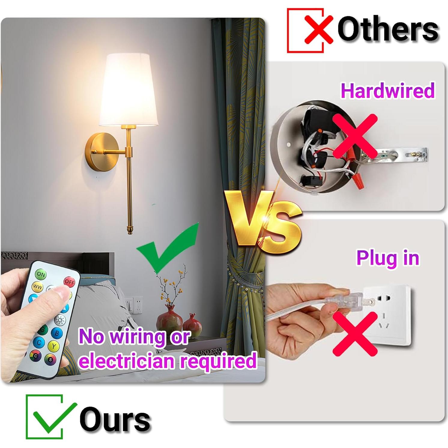 Juego de 2 apliques de pared recargables YHCDLAMP RGB 10000mAh