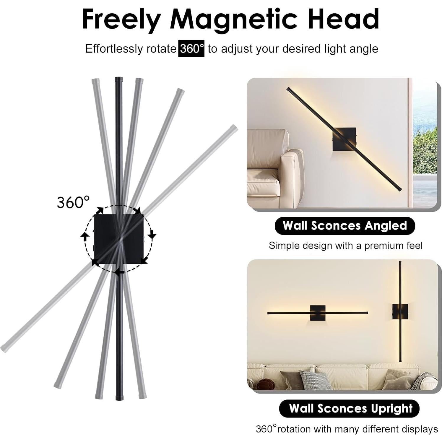 Aplique de pared LED Morpholife negro 28.3" recargable USB