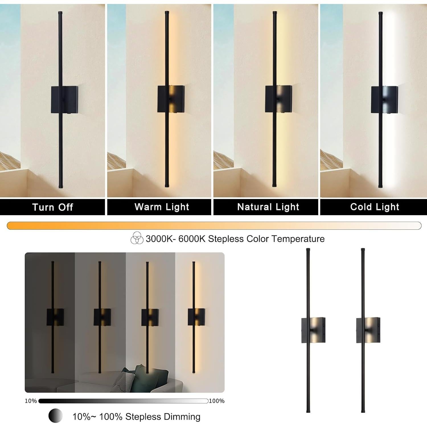 Aplique de pared LED Morpholife negro 28.3" recargable USB