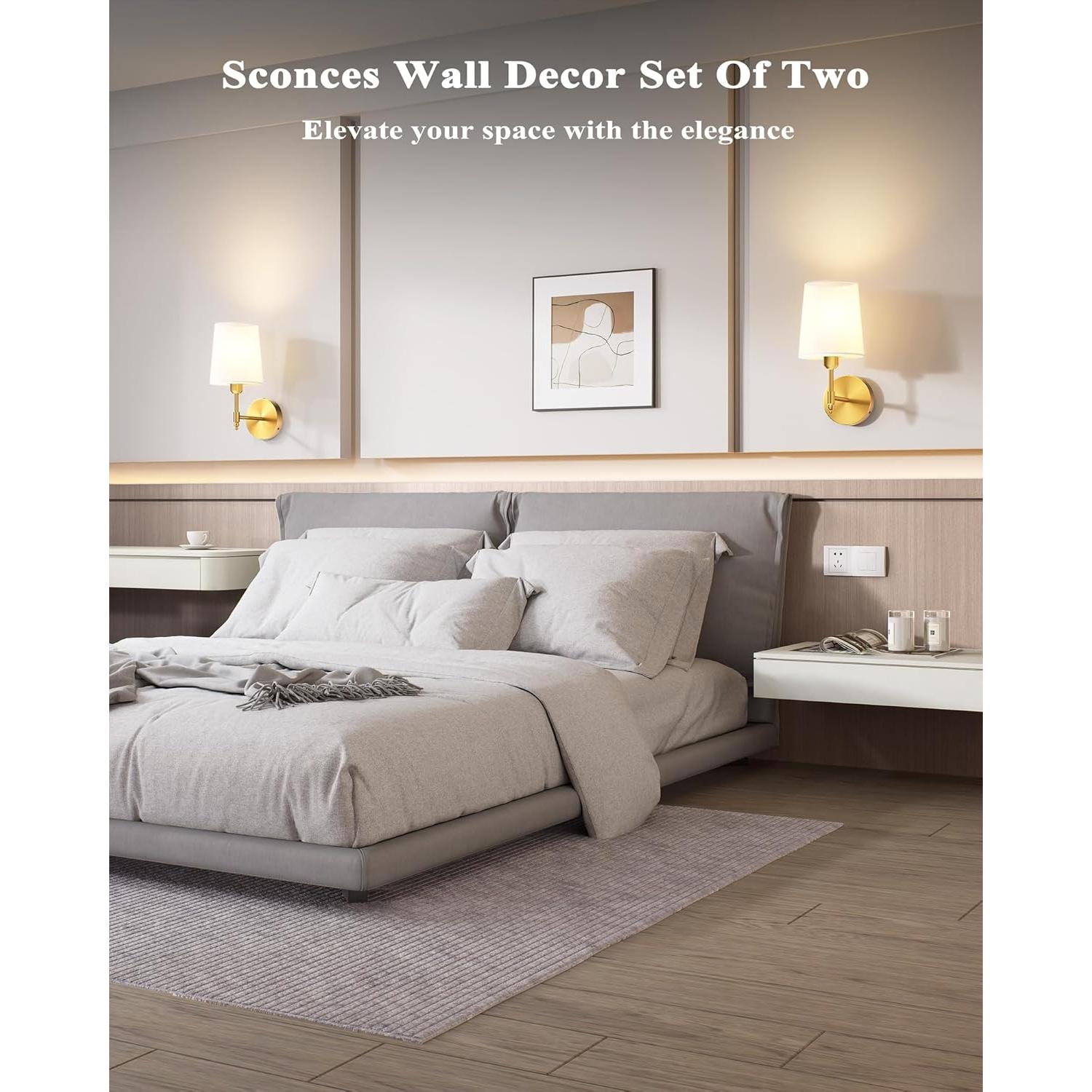 Juego de 2 Apliques de Pared Inalámbricos Ouyulong Dorado