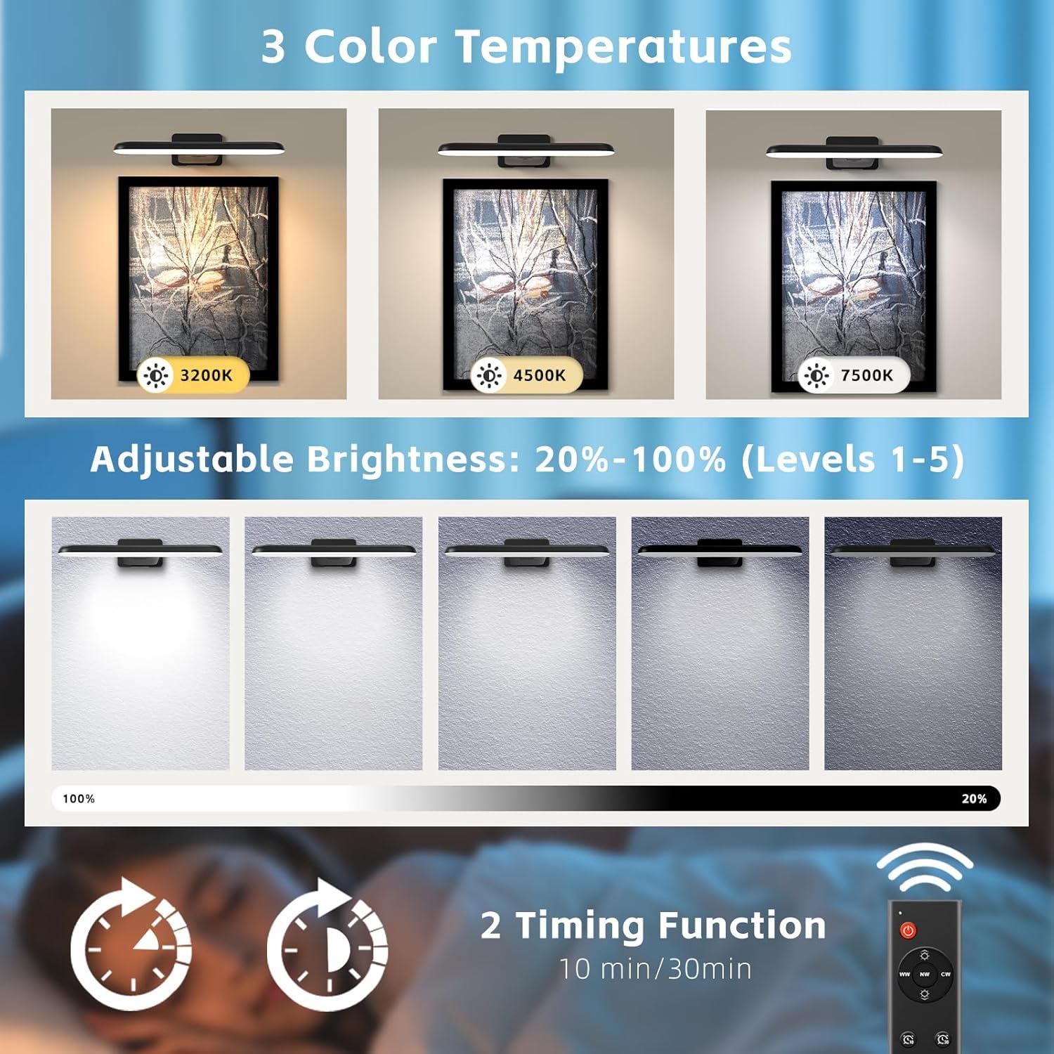 Luz LED Recargable para Cuadros NARUNDREN WL03, 300 Lúmenes