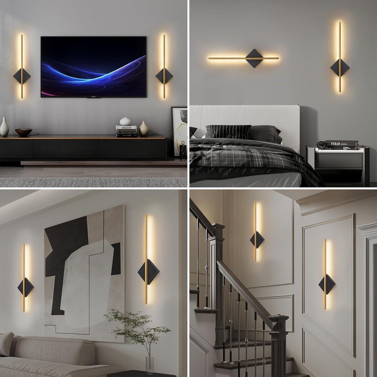 Aplique de Pared Inalámbrico KOPNKMEN 60 cm Dorado y Negro