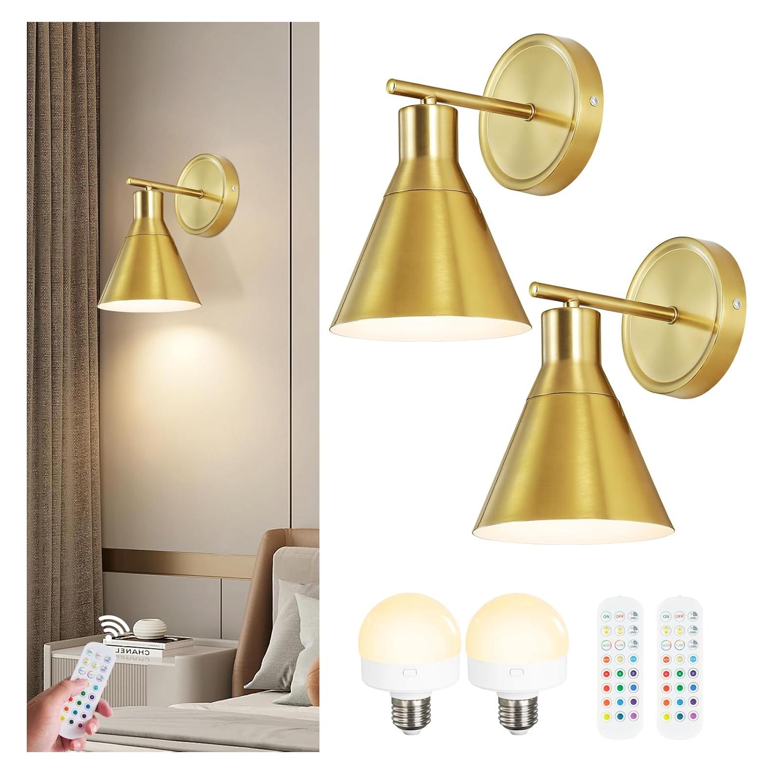 Juego de 2 Apliques de Pared Recargables Bailoch Dorados 300LM