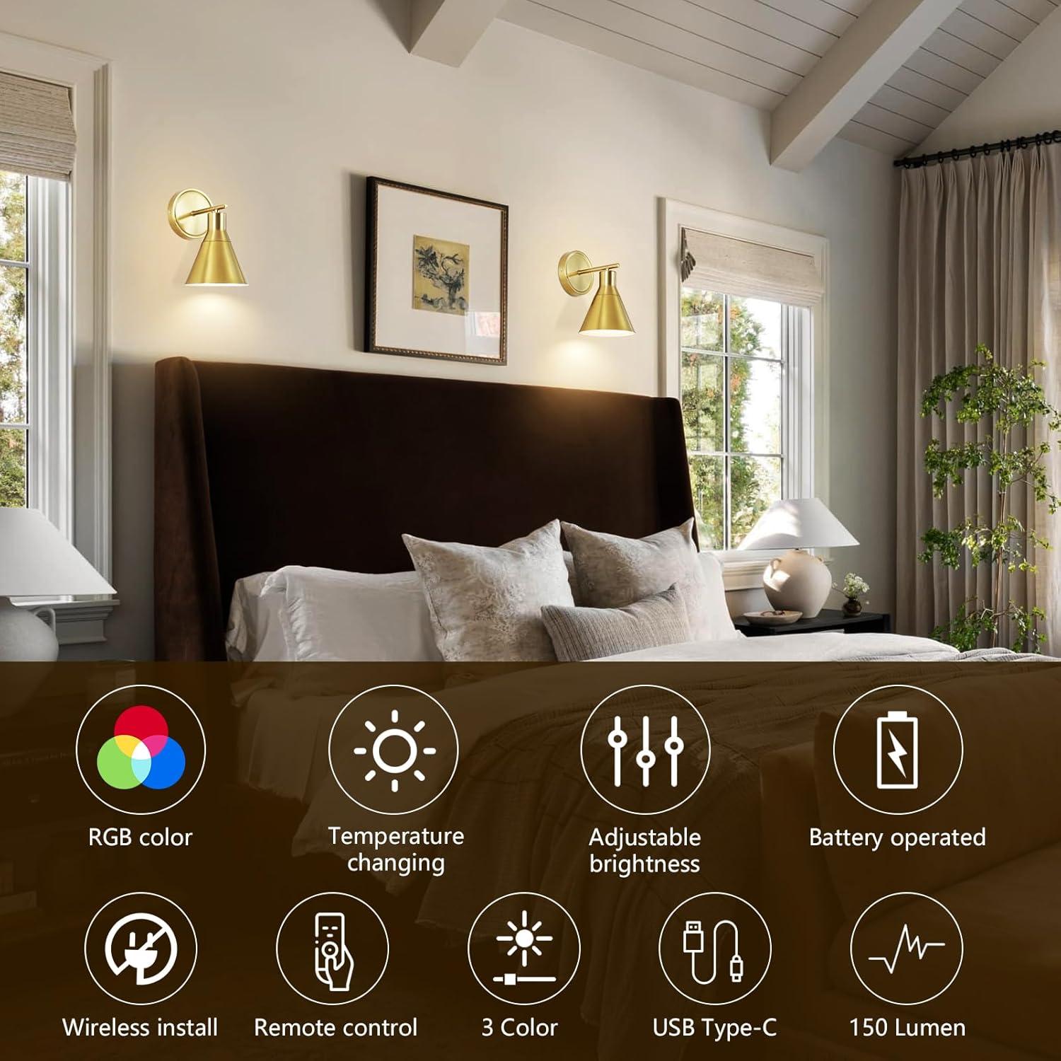 Juego de 2 Apliques de Pared Recargables Bailoch Dorados 300LM