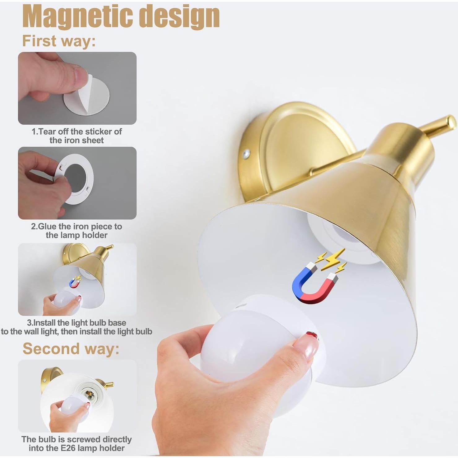 Juego de 2 Apliques de Pared Recargables Bailoch Dorados 300LM