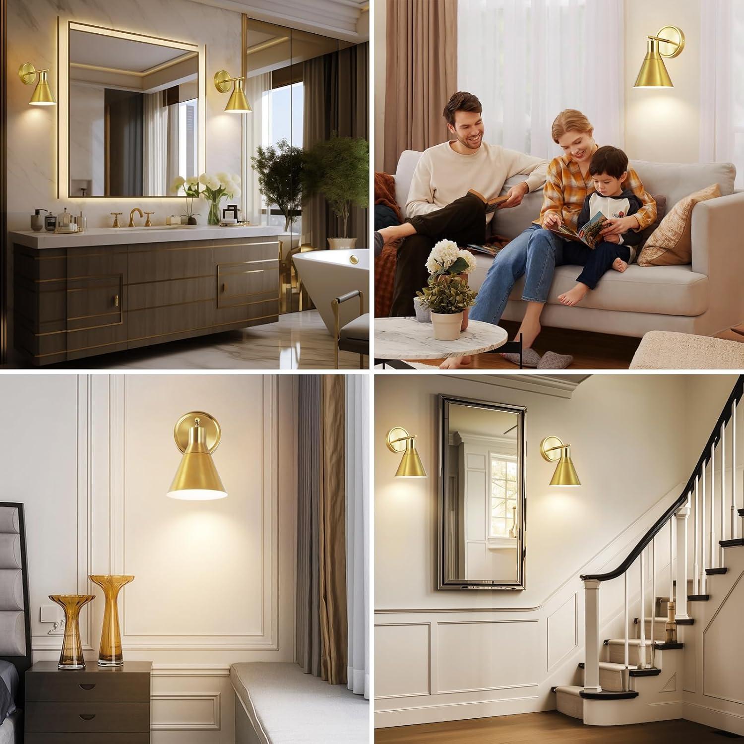 Juego de 2 Apliques de Pared Recargables Bailoch Dorados 300LM