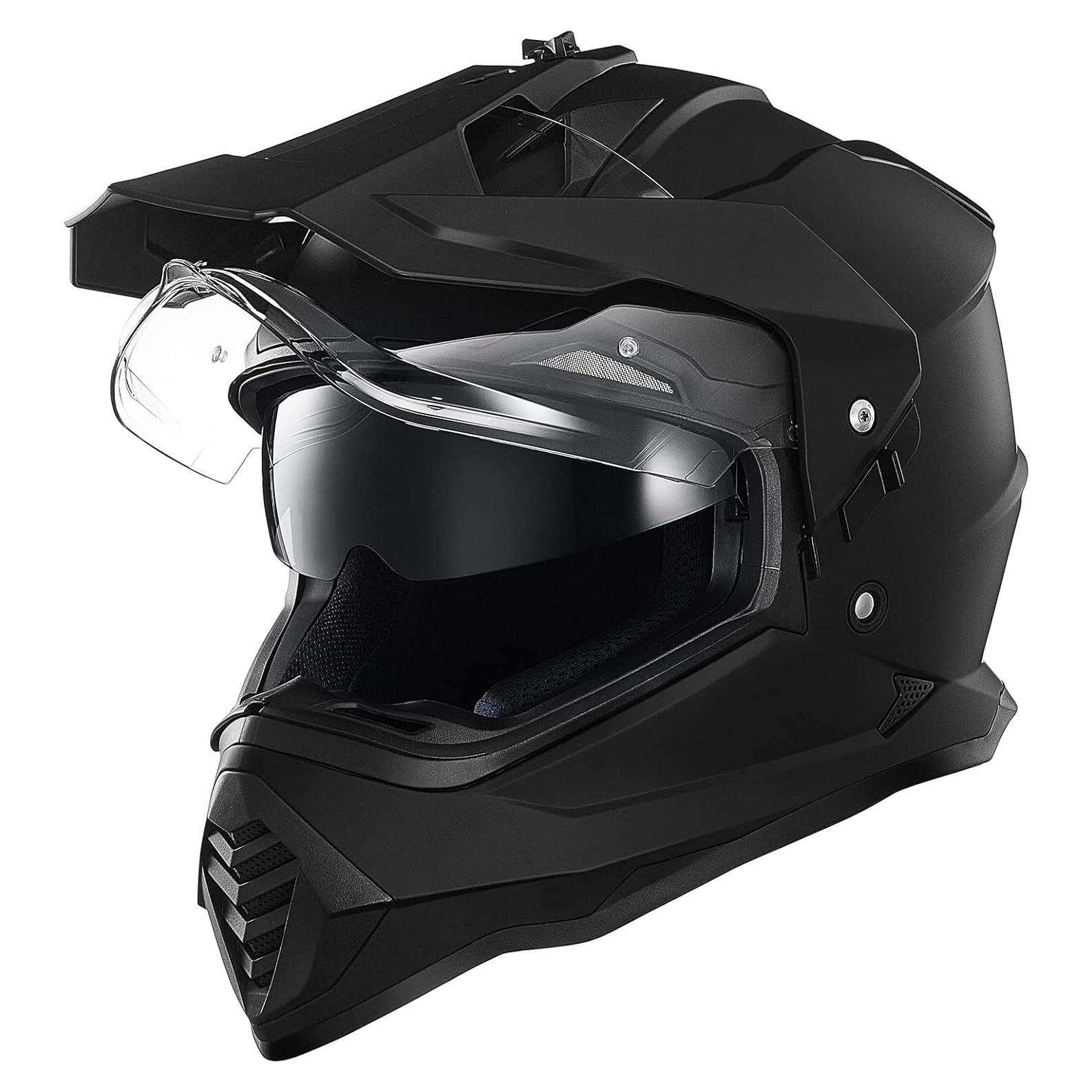 Casco de Motocicleta ILM WS902 Doble Visera Solar Negro Mate M