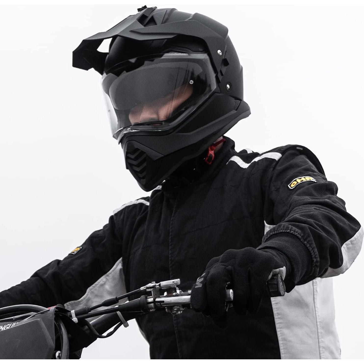 Casco de Motocicleta ILM WS902 Doble Visera Solar Negro Mate M