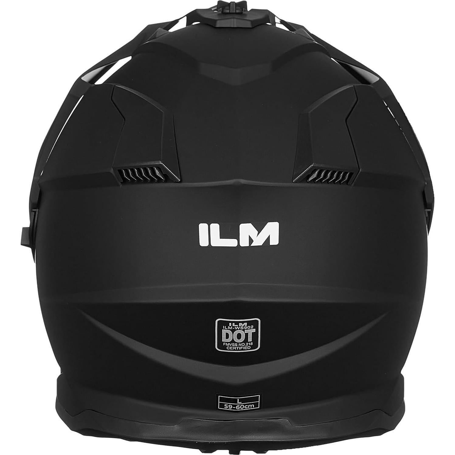 Casco de Motocicleta ILM WS902 Doble Visera Solar Negro Mate M