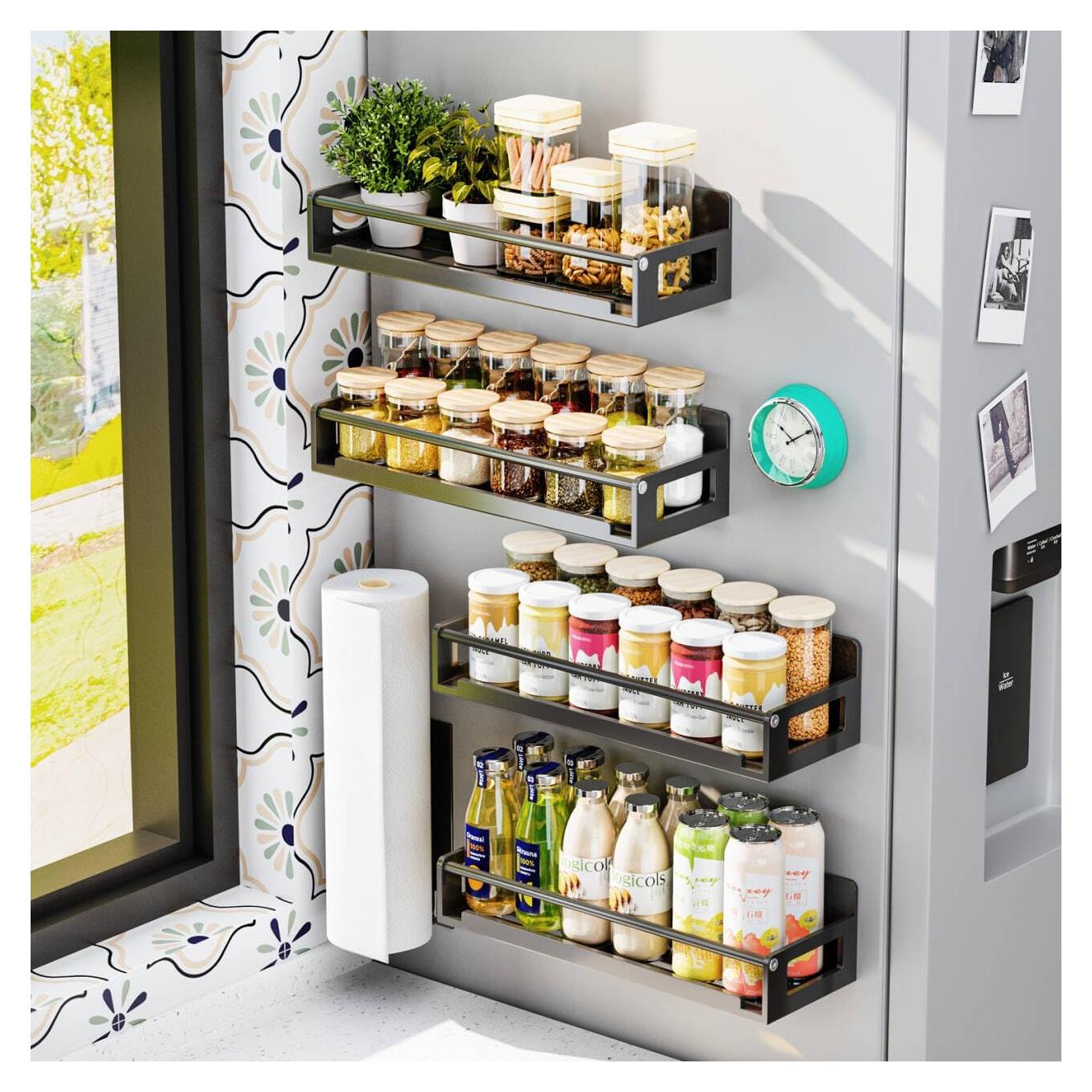 Organizador de Estante de Especias Magnético AdoMiro 5 Piezas Negro