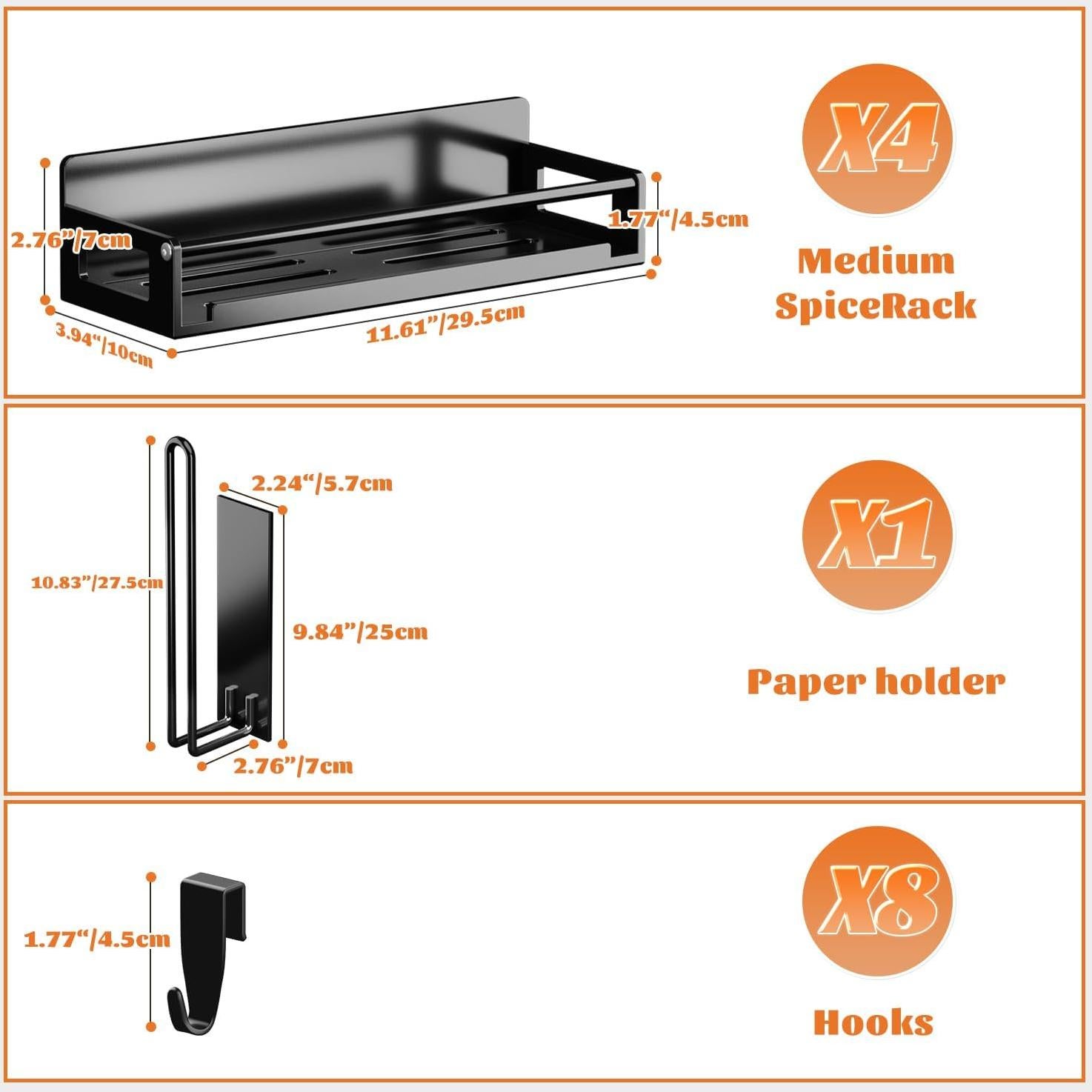 Organizador de Estante de Especias Magnético AdoMiro 5 Piezas Negro