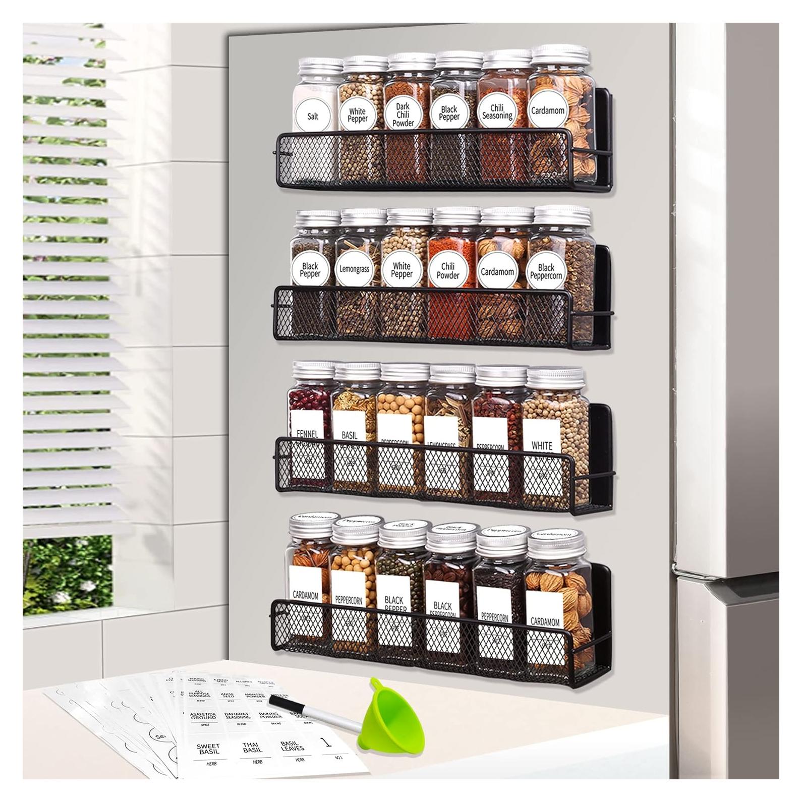 Estante Magnético para Especias Churboro - 4 Estantes + 24 Tarros 4oz