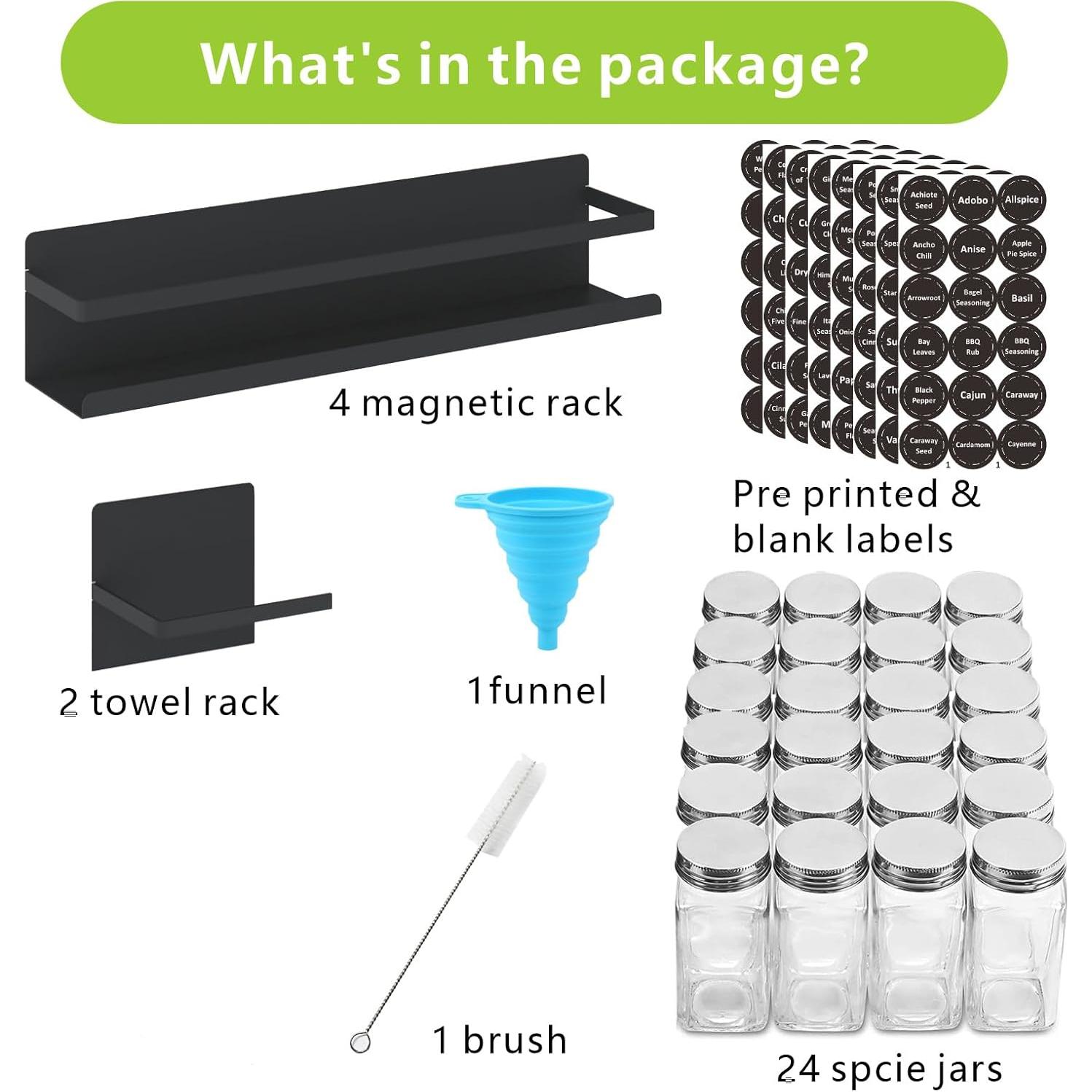 Estante Magnético para Especias Roysili 24 Tarros Vidrio Negro