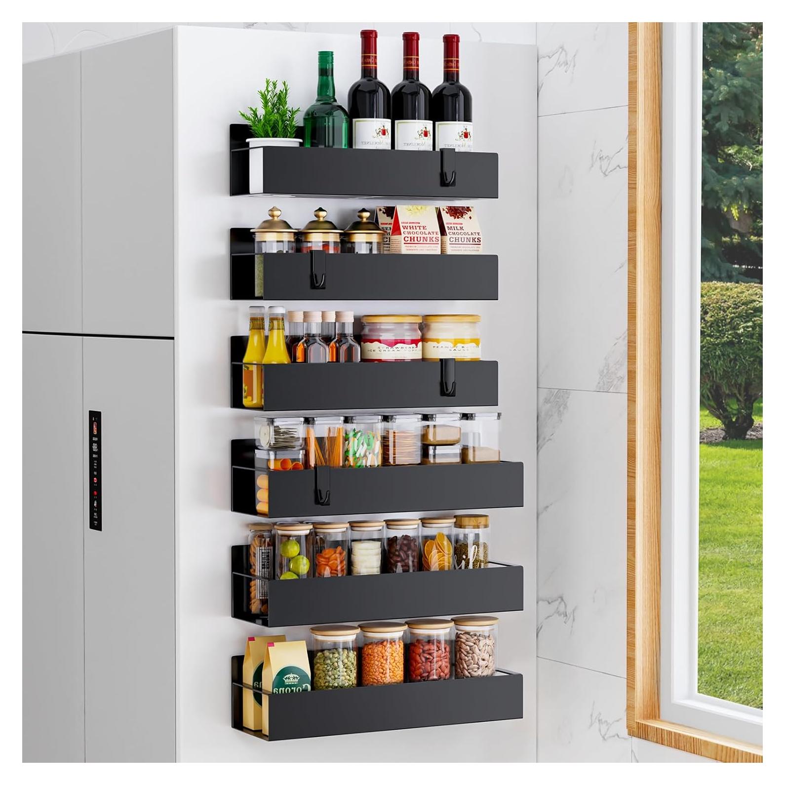 Estante de Especias Magnético Hleelomi 6 Piezas Negro Mate