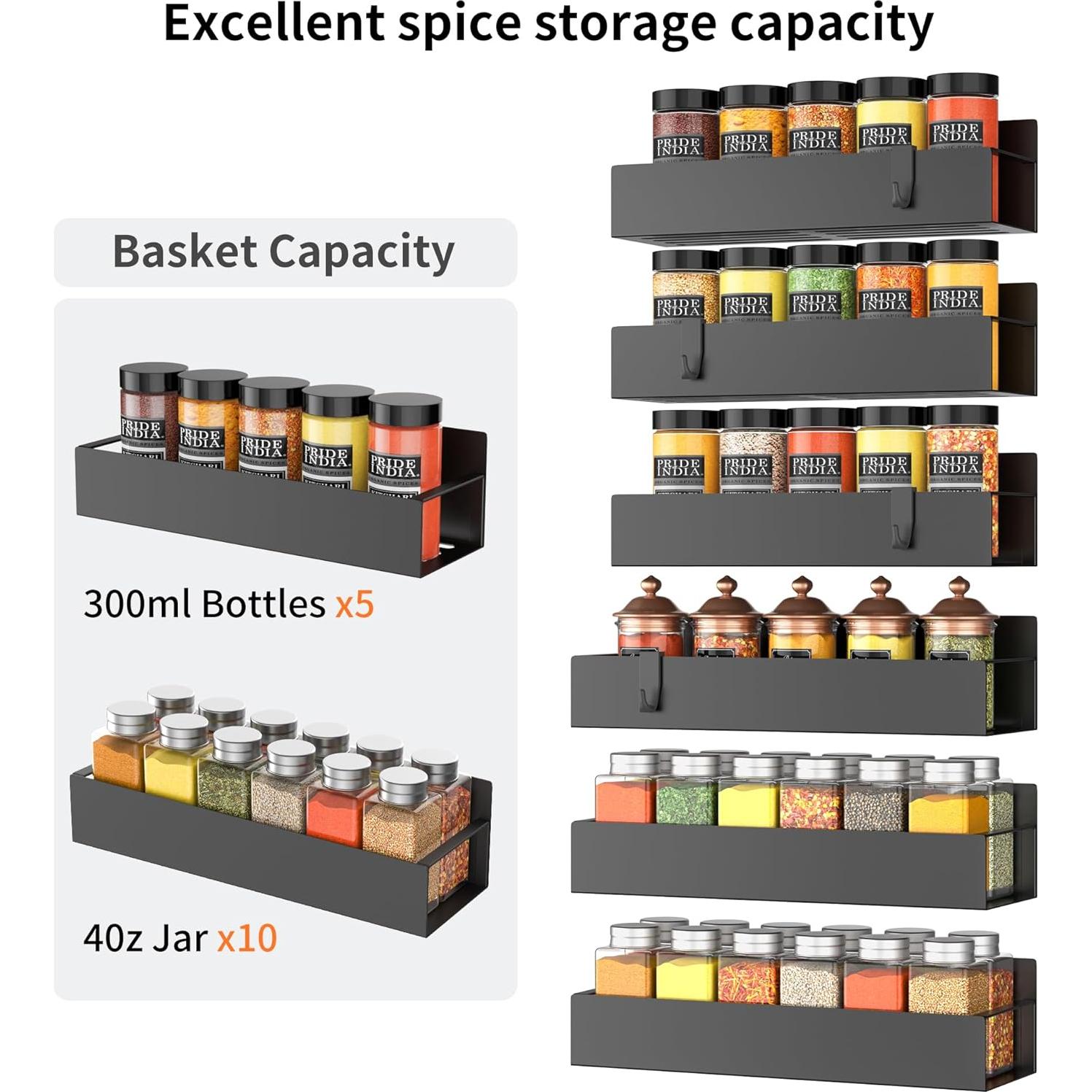 Estante de Especias Magnético Hleelomi 6 Piezas Negro Mate
