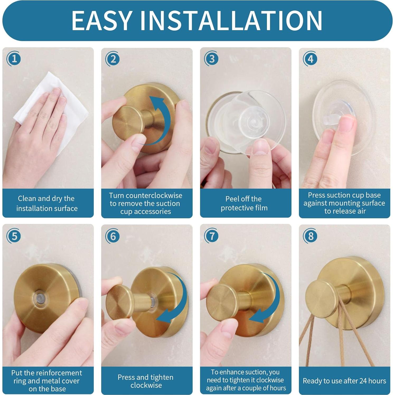 Ganchos de Ventosa Deluwire 2 PCS Oro para Baño y Cocina