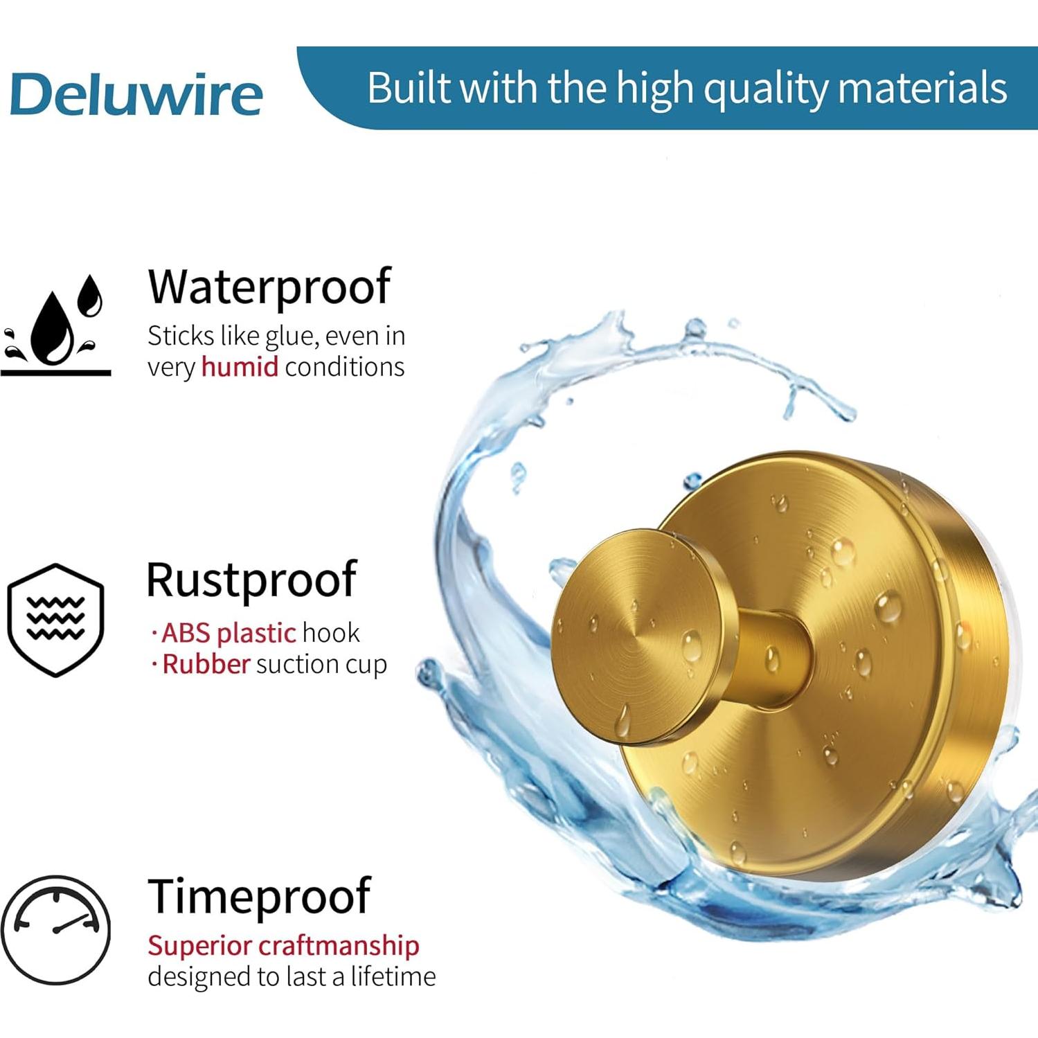 Ganchos de Ventosa Deluwire 2 PCS Oro para Baño y Cocina