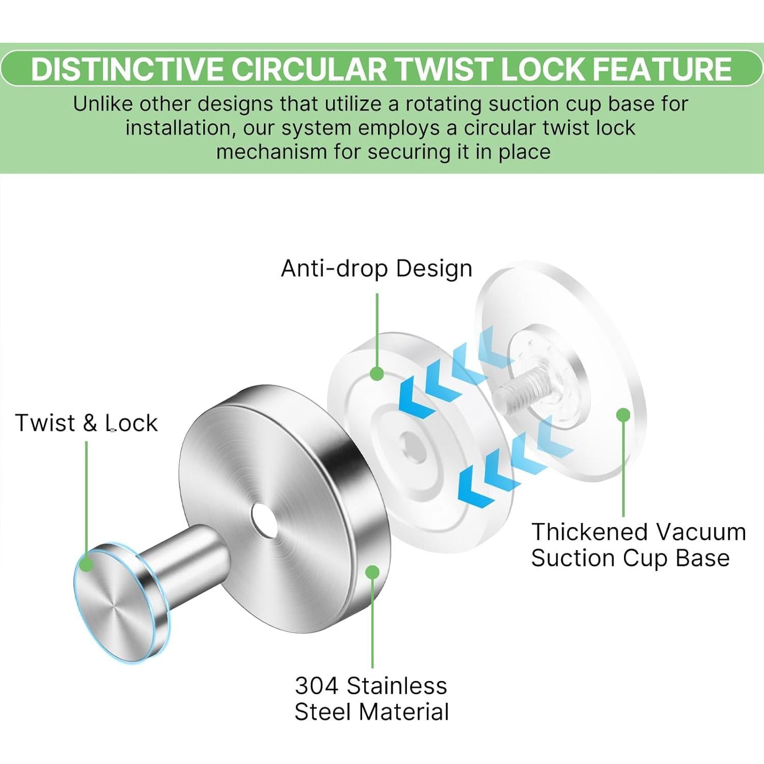 Ganchos de Ventosa Plateados Fasbeu - Juego de 4 para Ducha