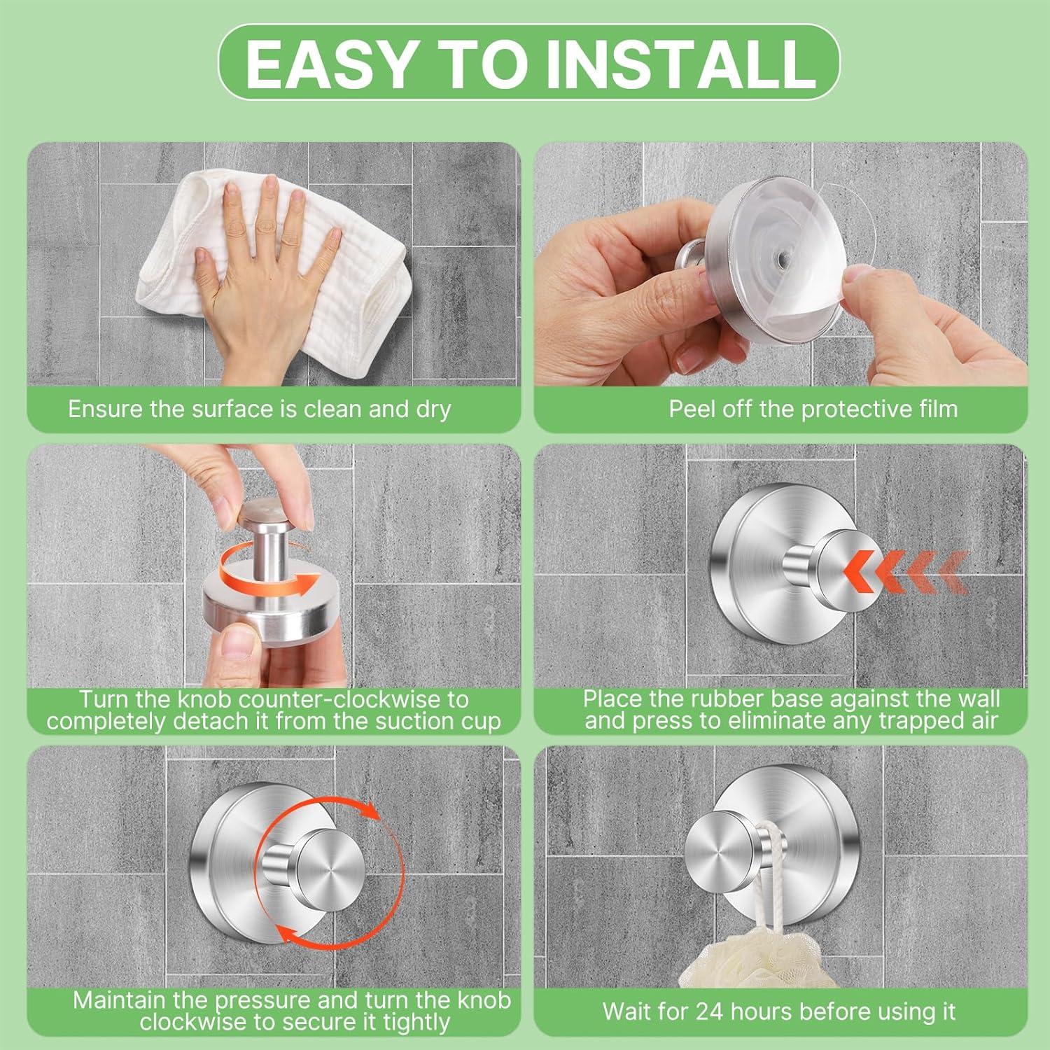 Ganchos de Ventosa Plateados Fasbeu - Juego de 4 para Ducha