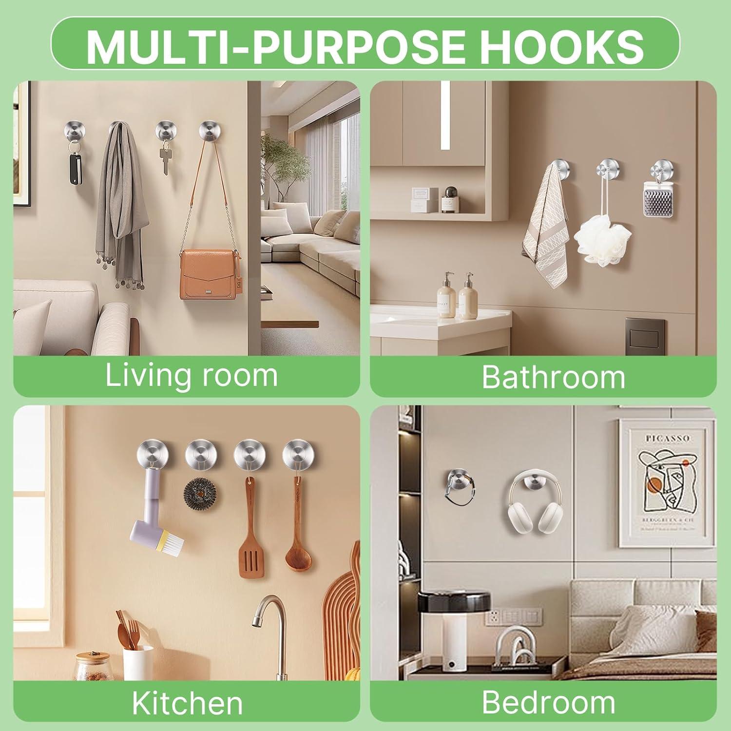 Ganchos de Ventosa Plateados Fasbeu - Juego de 4 para Ducha