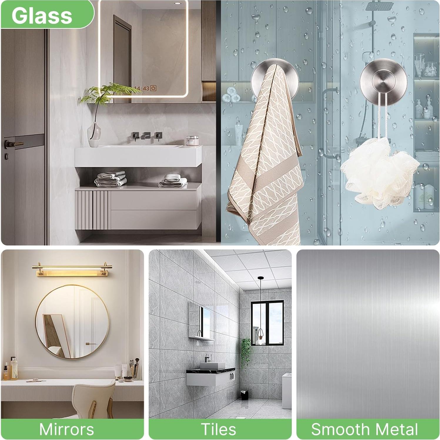 Ganchos de Ventosa Plateados Fasbeu - Juego de 4 para Ducha