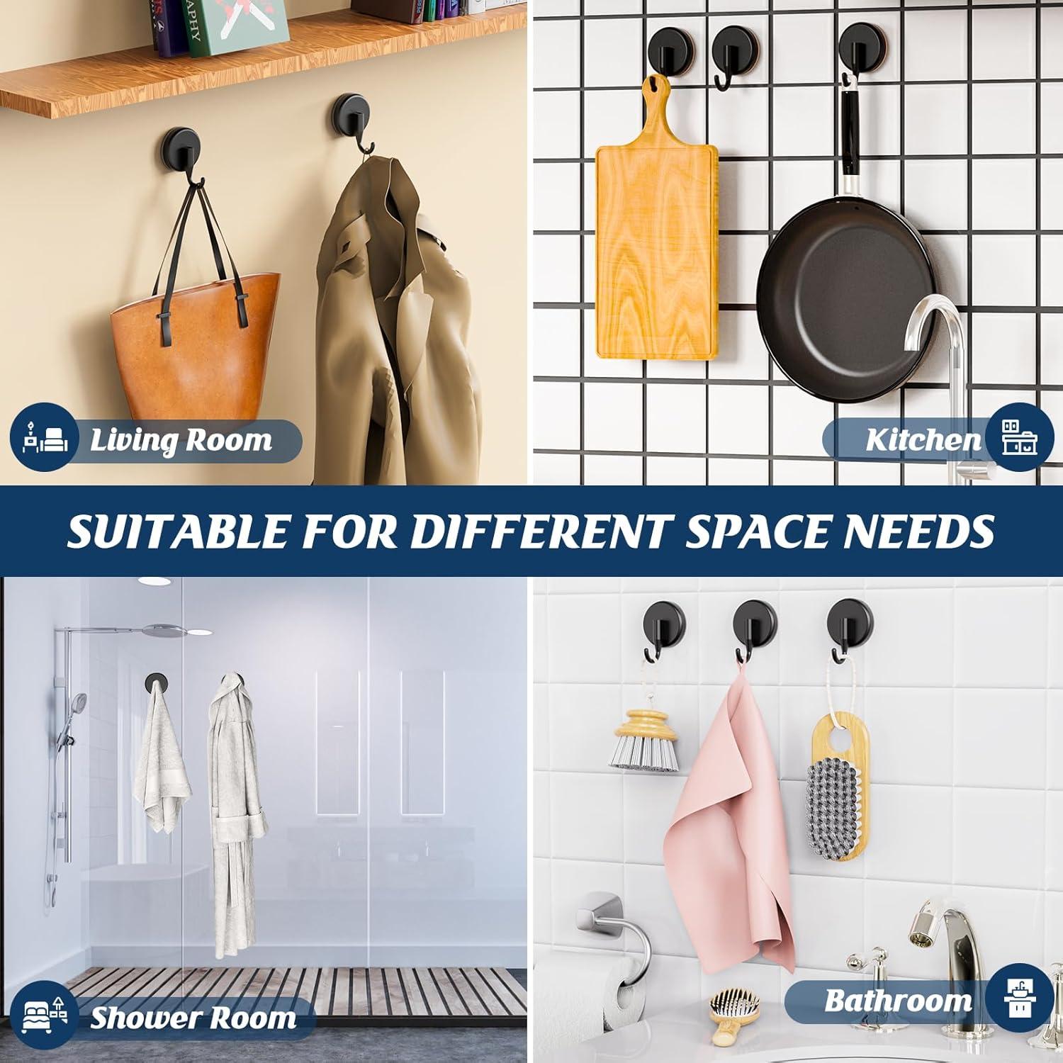 Ganchos de Ventosa para Ducha MOTAIPEAK 2PCS Negro Alta Resistencia