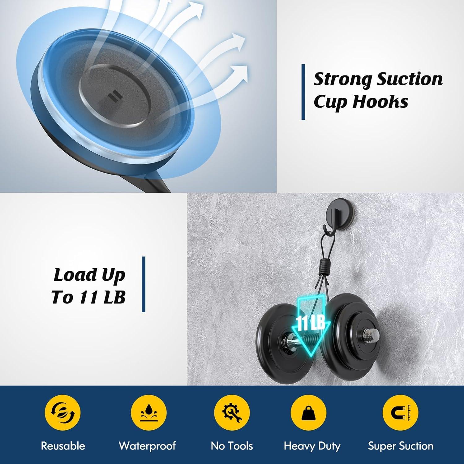 Ganchos de Ventosa para Ducha MOTAIPEAK 2PCS Negro Alta Resistencia