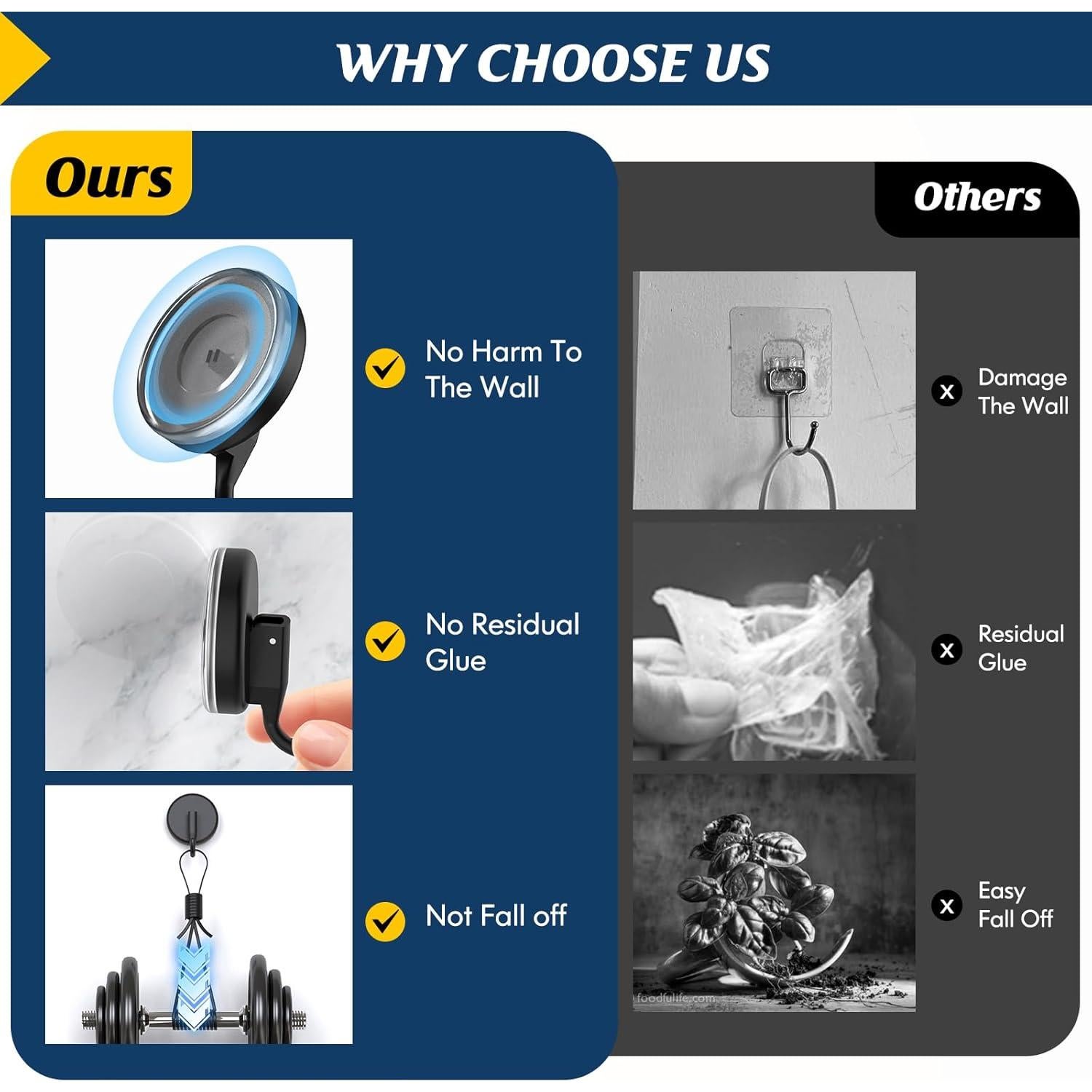 Ganchos de Ventosa para Ducha MOTAIPEAK 2PCS Negro Alta Resistencia