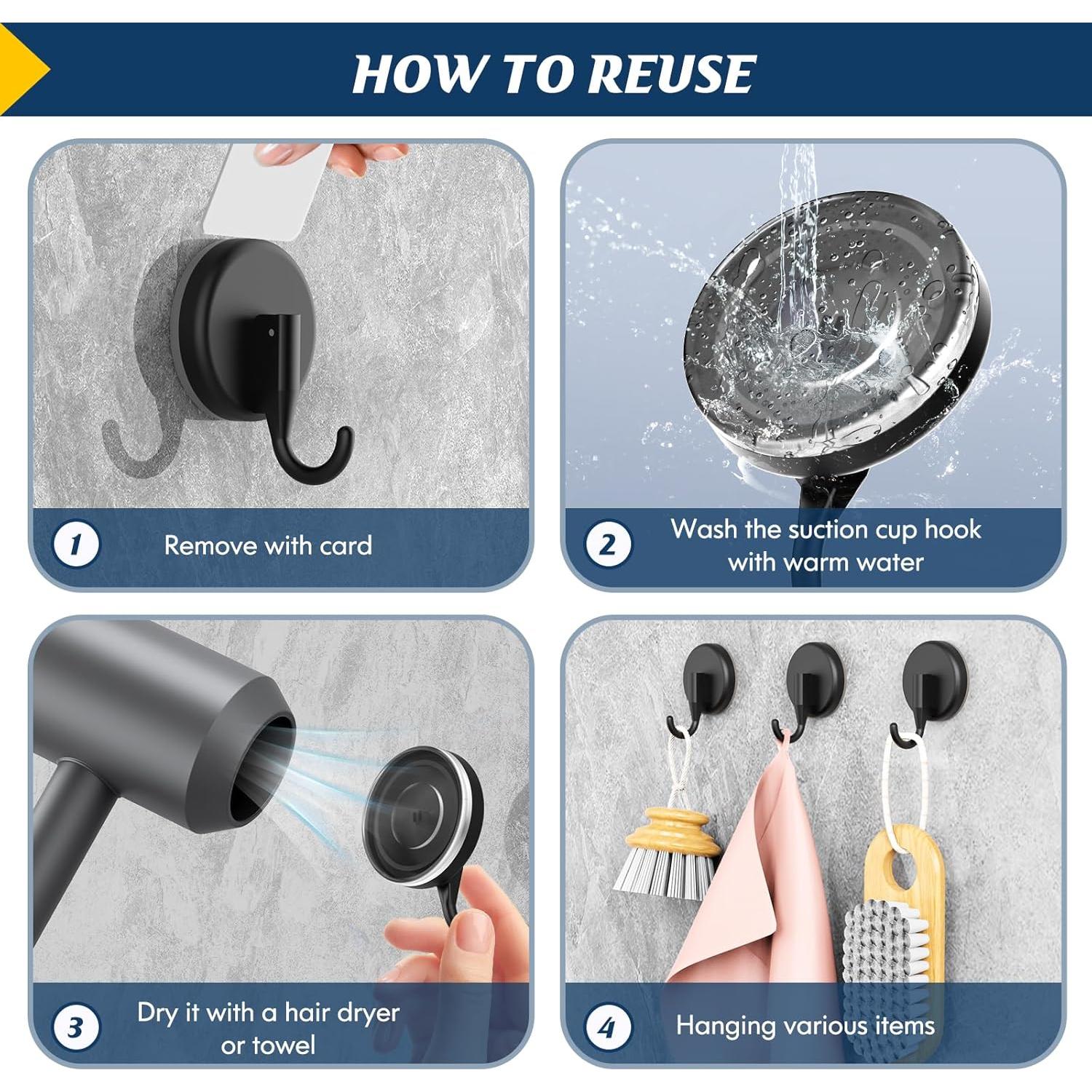 Ganchos de Ventosa para Ducha MOTAIPEAK 2PCS Negro Alta Resistencia