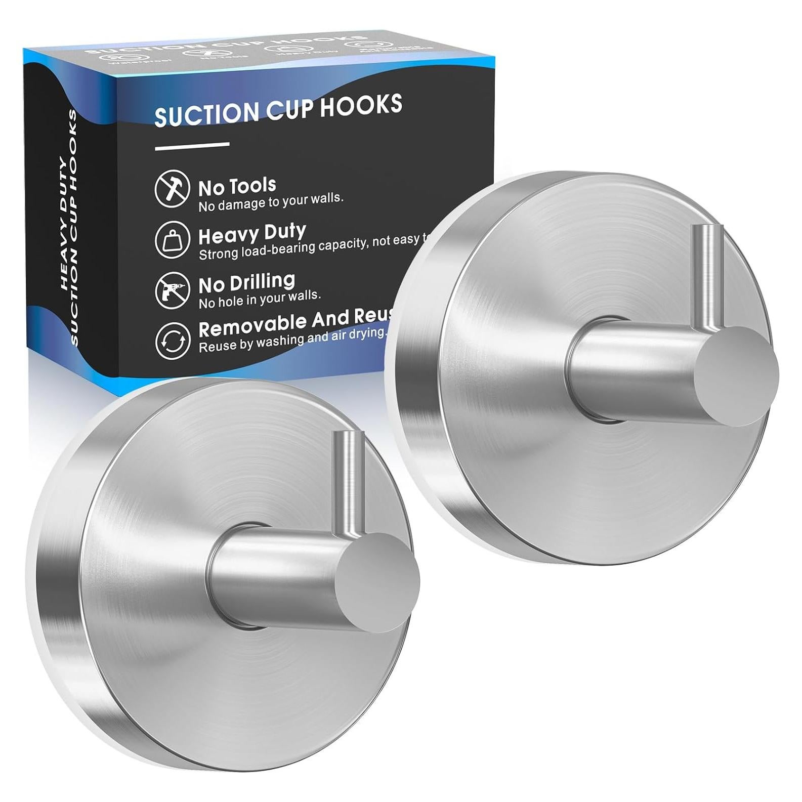 Ganchos de Ventosa Utobao para Ducha y Baño - 2 Piezas Plata