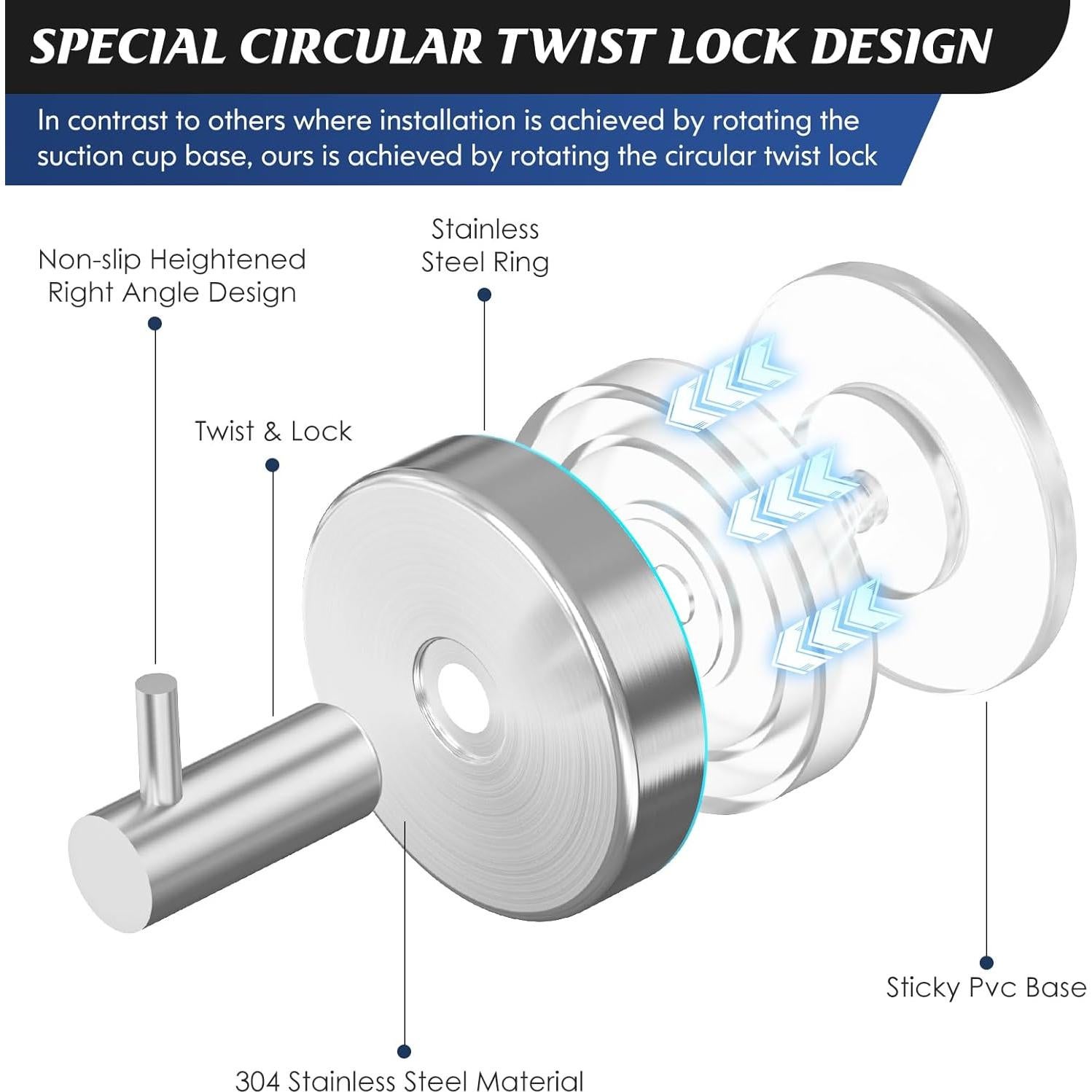 Ganchos de Ventosa Utobao para Ducha y Baño - 2 Piezas Plata