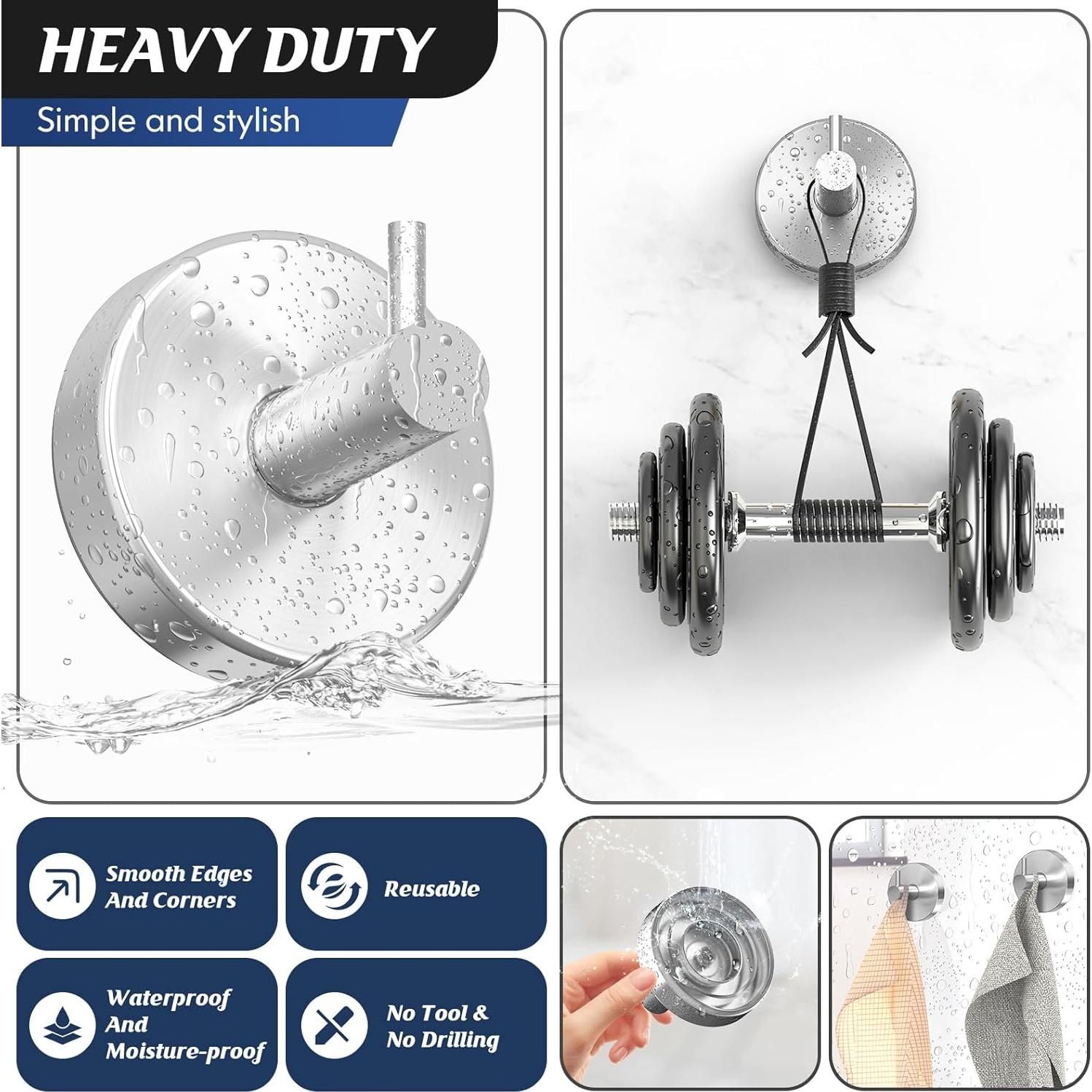 Ganchos de Ventosa Utobao para Ducha y Baño - 2 Piezas Plata