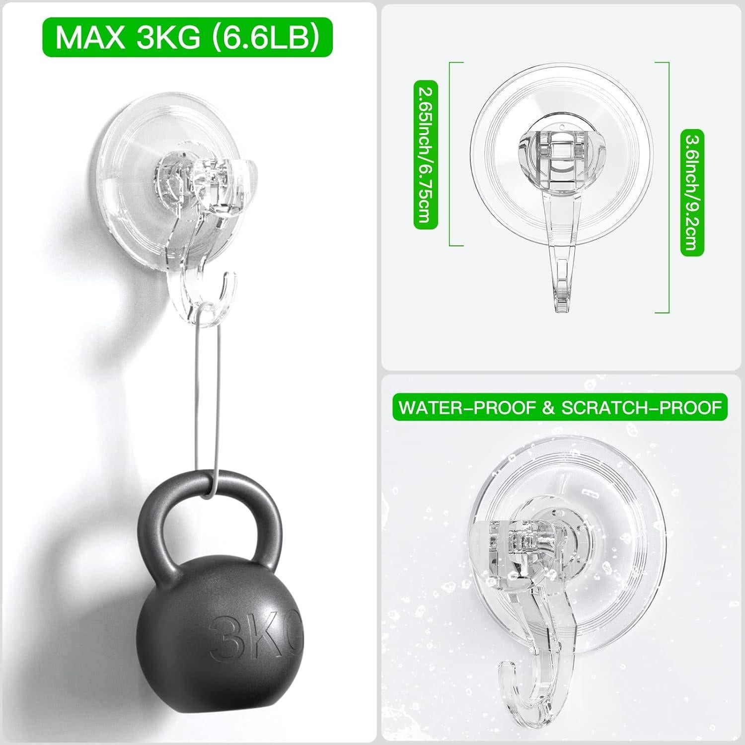 Ganchos de Ventosa LUXEAR 6 Pack - Reutilizables 3kg Transparente