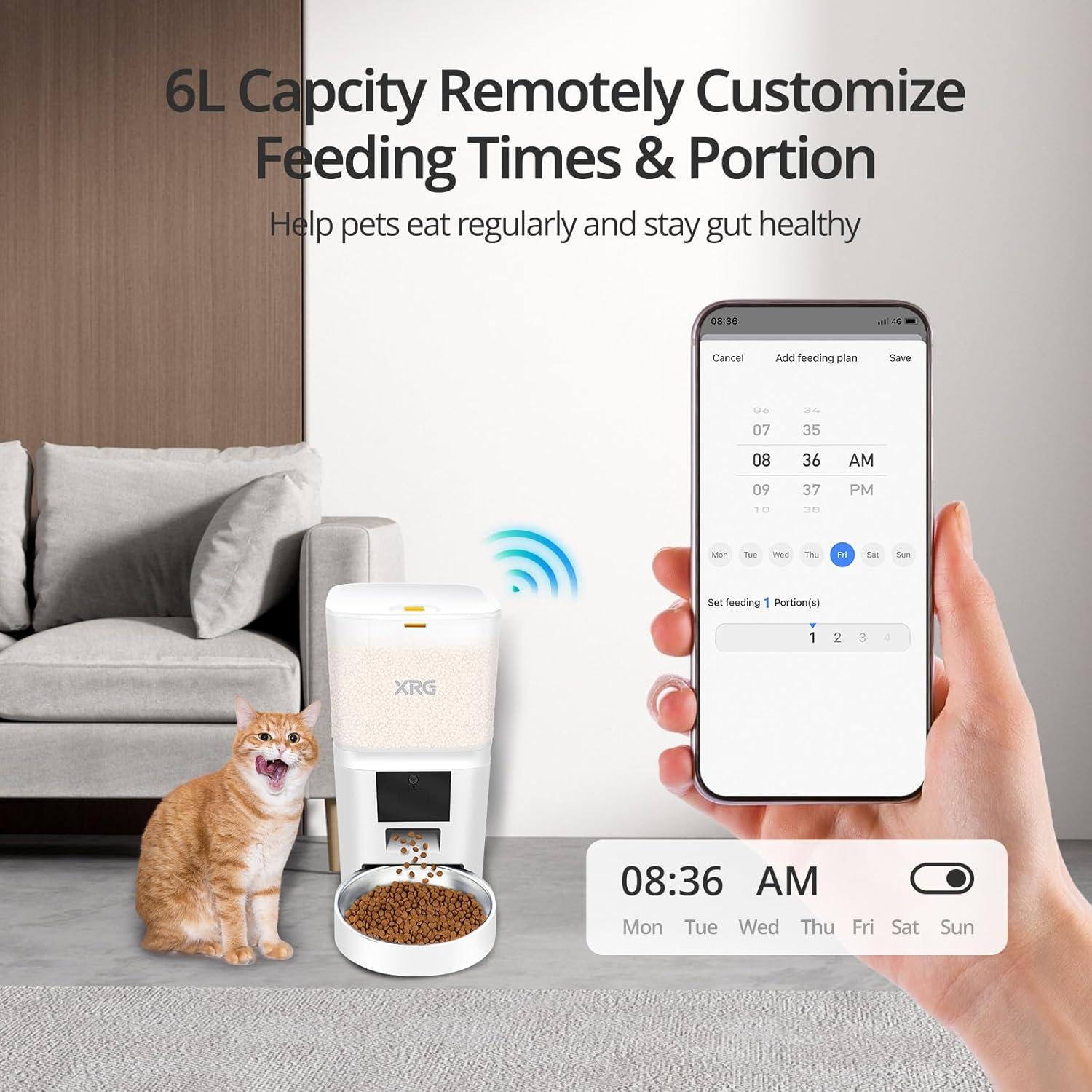 Comedero Automático WiFi XRG 6L para Gatos y Perros Blanco